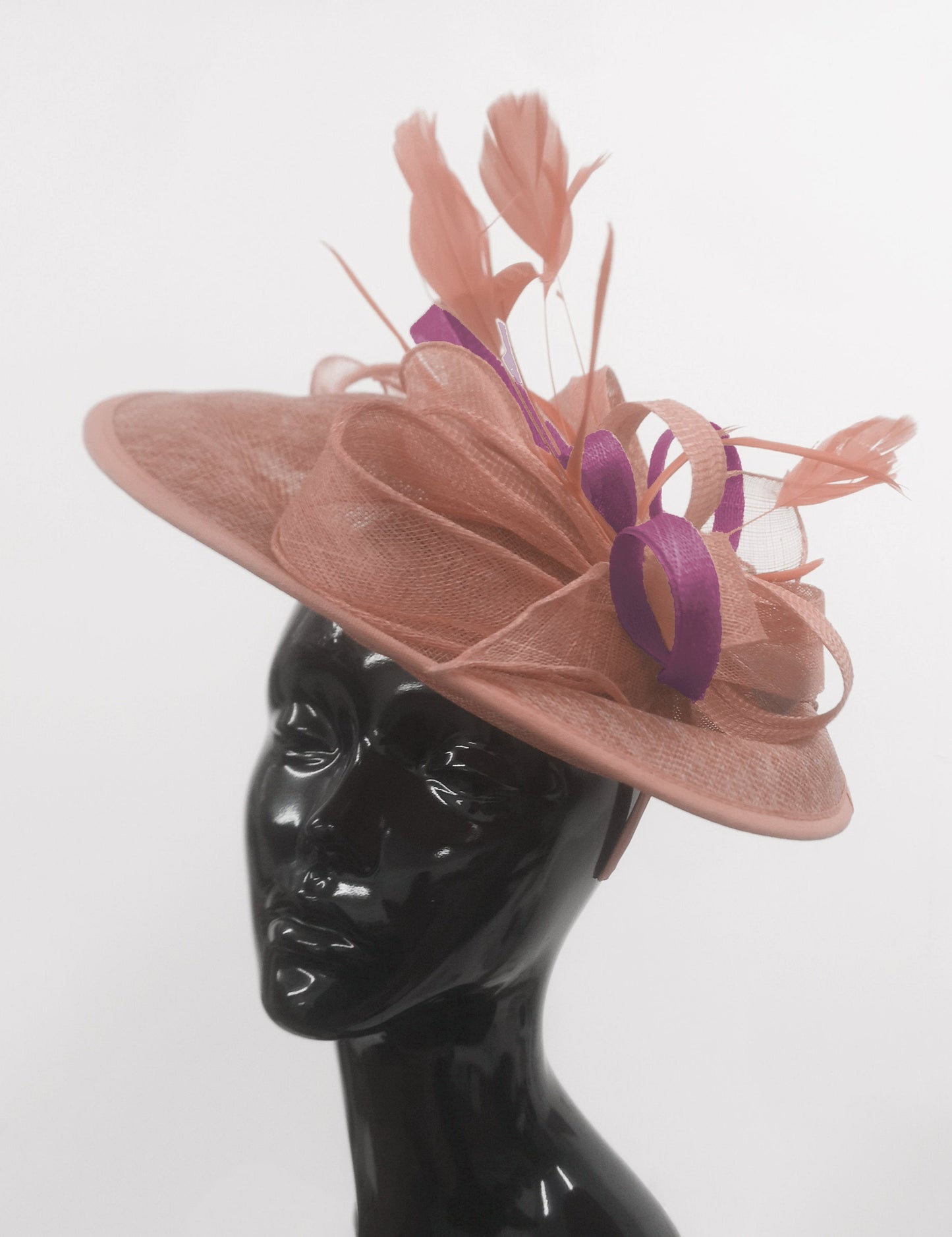 Caprilite Big Saucer Sinamay Dusty Pink & Plum Mixed Colour Fascinator On Headband