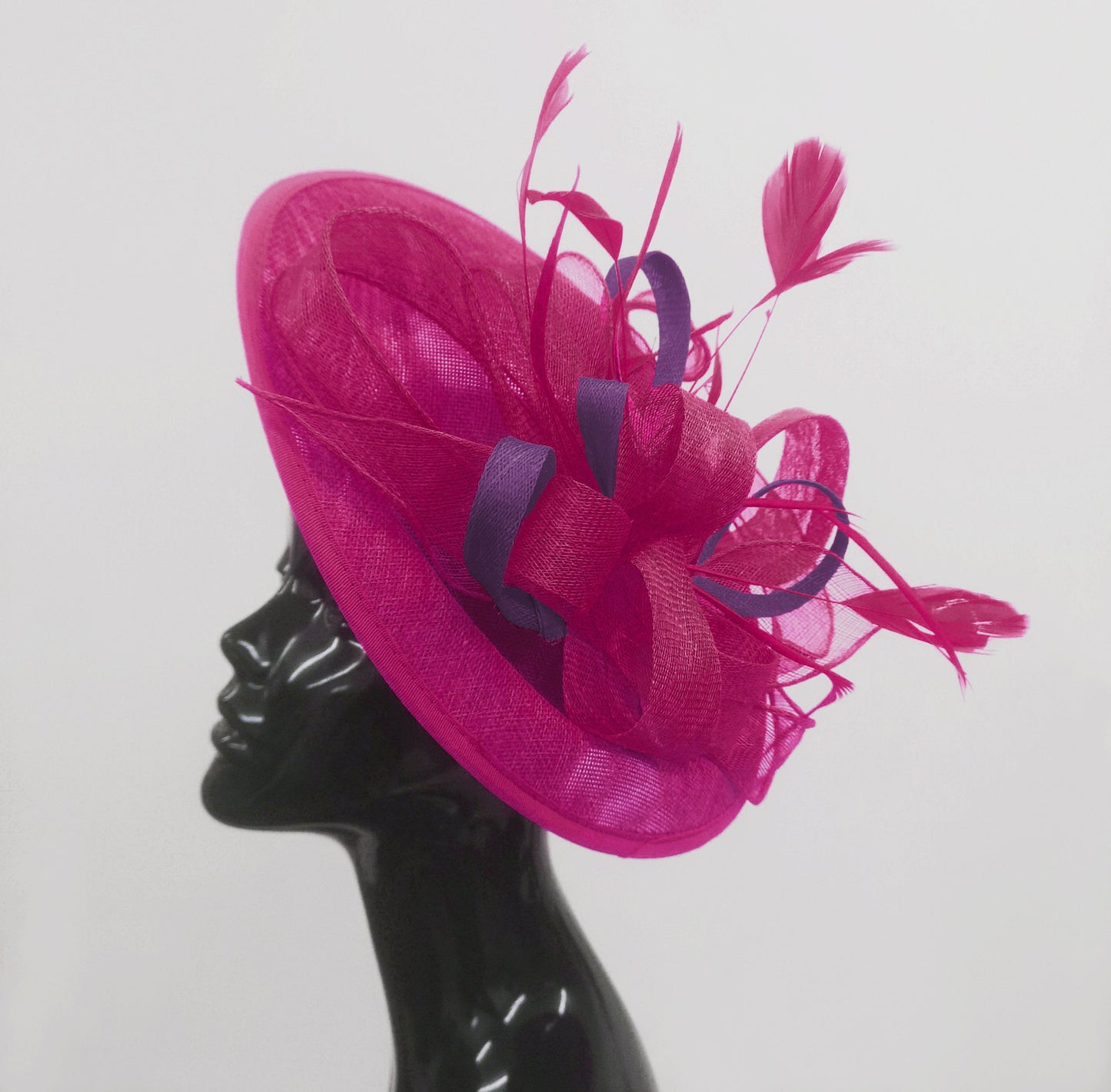 Caprilite Big Saucer Sinamay Fuchsia Hot Pink & Dark Purple Mixed Colour Fascinator On Headband