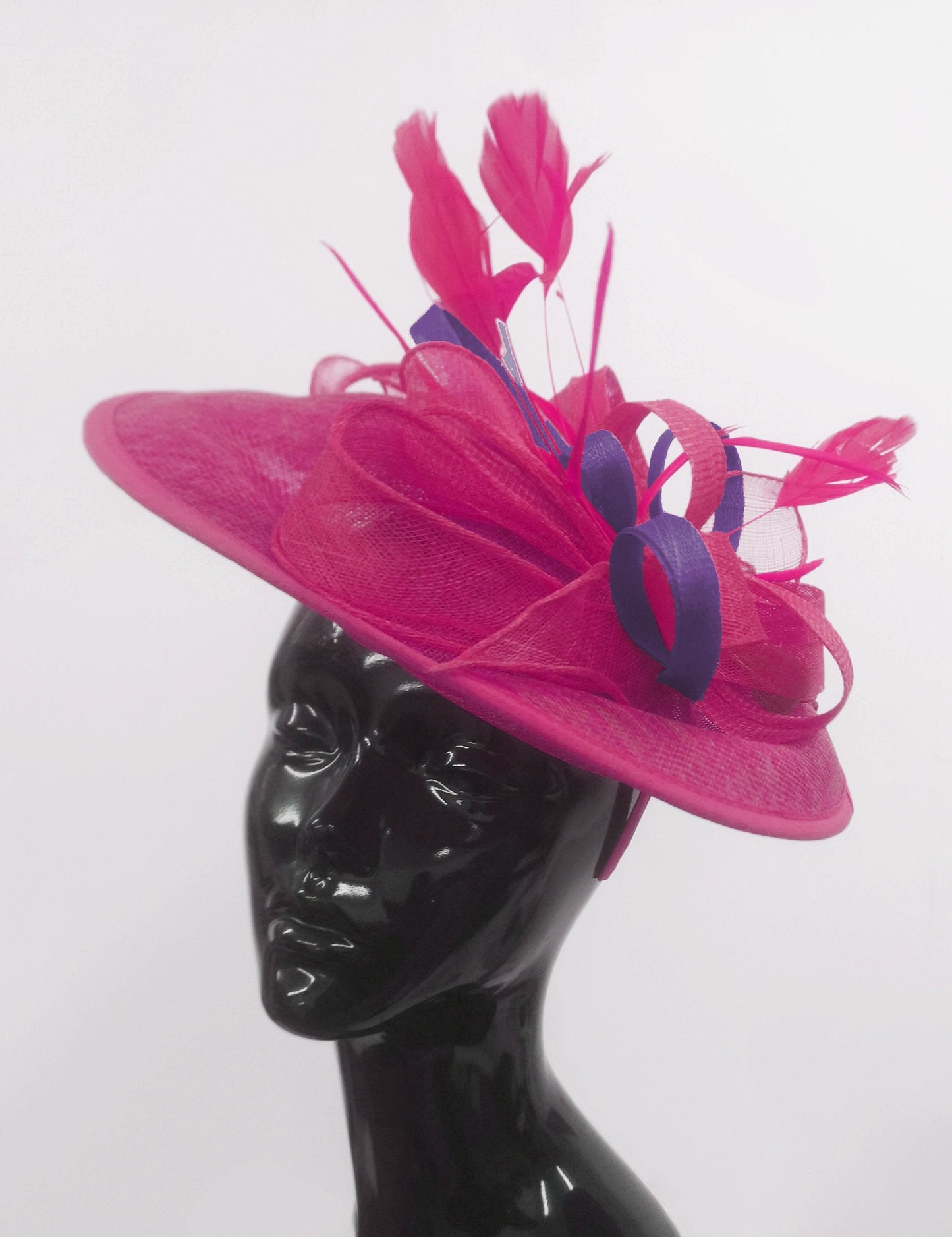 Caprilite Big Saucer Sinamay Fuchsia Hot Pink & Dark Purple Mixed Colour Fascinator On Headband