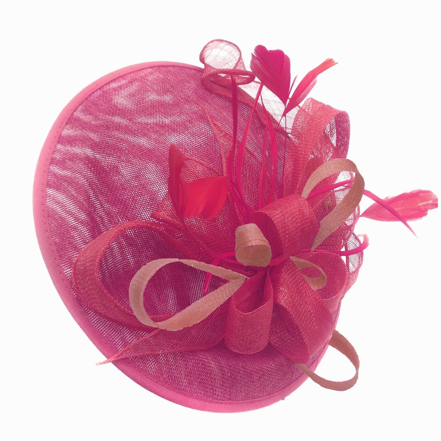 Caprilite Big Saucer Sinamay Fuchsia Hot Pink & Dusty Pink Mixed Colour Fascinator On Headband