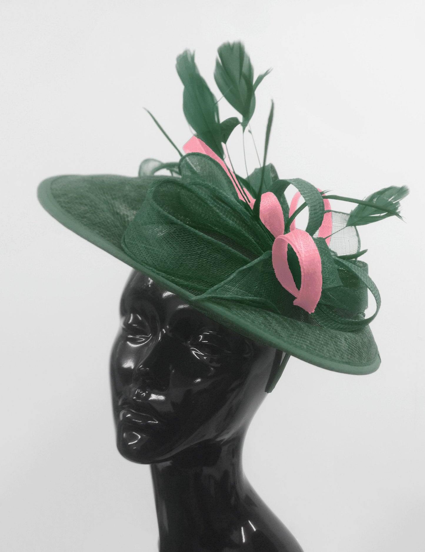 Caprilite Big Saucer Sinamay Green & Baby Pink Mixed Colour Fascinator On Headband