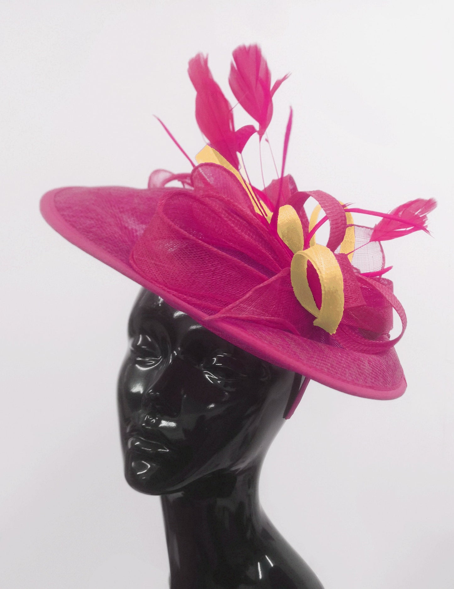 Caprilite Big Saucer Sinamay Fuchsia Hot Pink & Gold Mustard Mixed Colour Fascinator On Headband