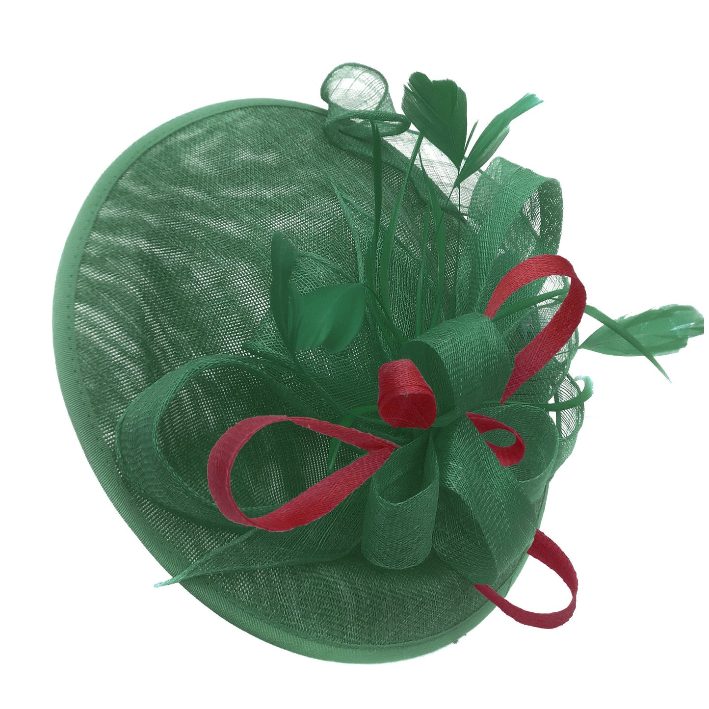 Caprilite Big Saucer Sinamay Green & Burgundy Mixed Colour Fascinator On Headband