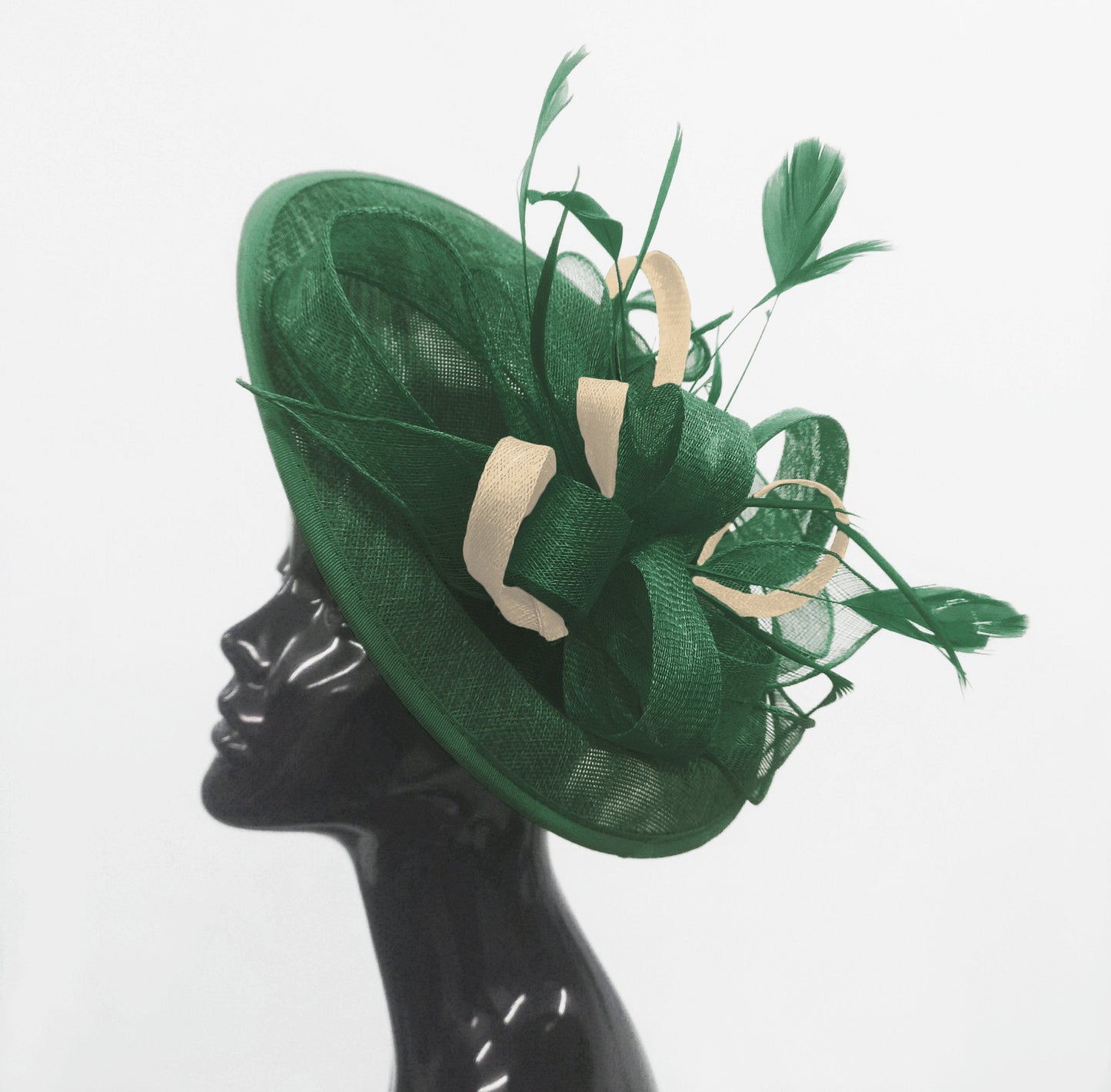 Caprilite Big Saucer Sinamay Green & Cream Ivory Mixed Colour Fascinator On Headband