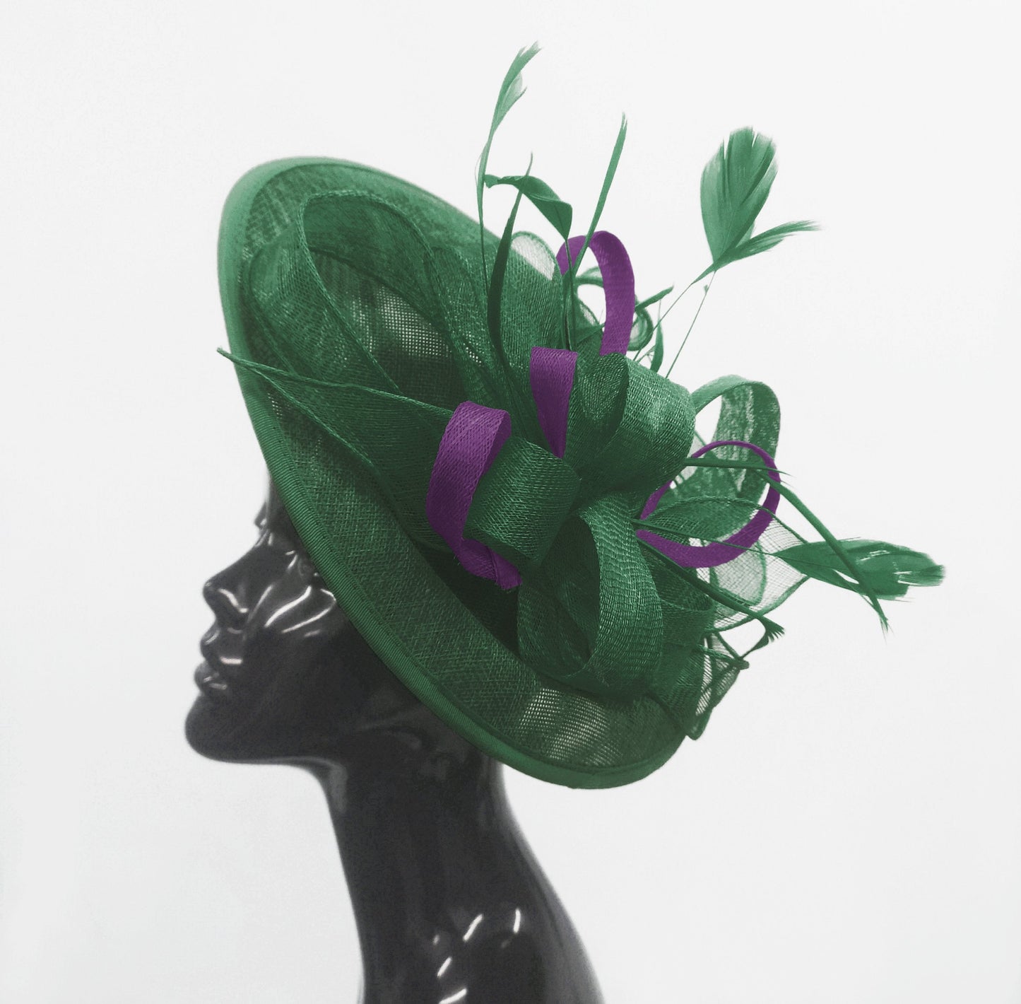 Caprilite Big Saucer Sinamay Green & Dark Purple Mixed Colour Fascinator On Headband