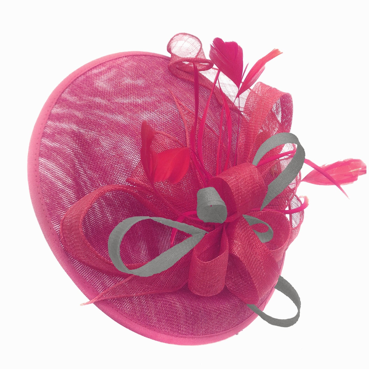 Caprilite Big Saucer Sinamay Fuchsia Hot Pink & Silver Grey Mixed Colour Fascinator On Headband
