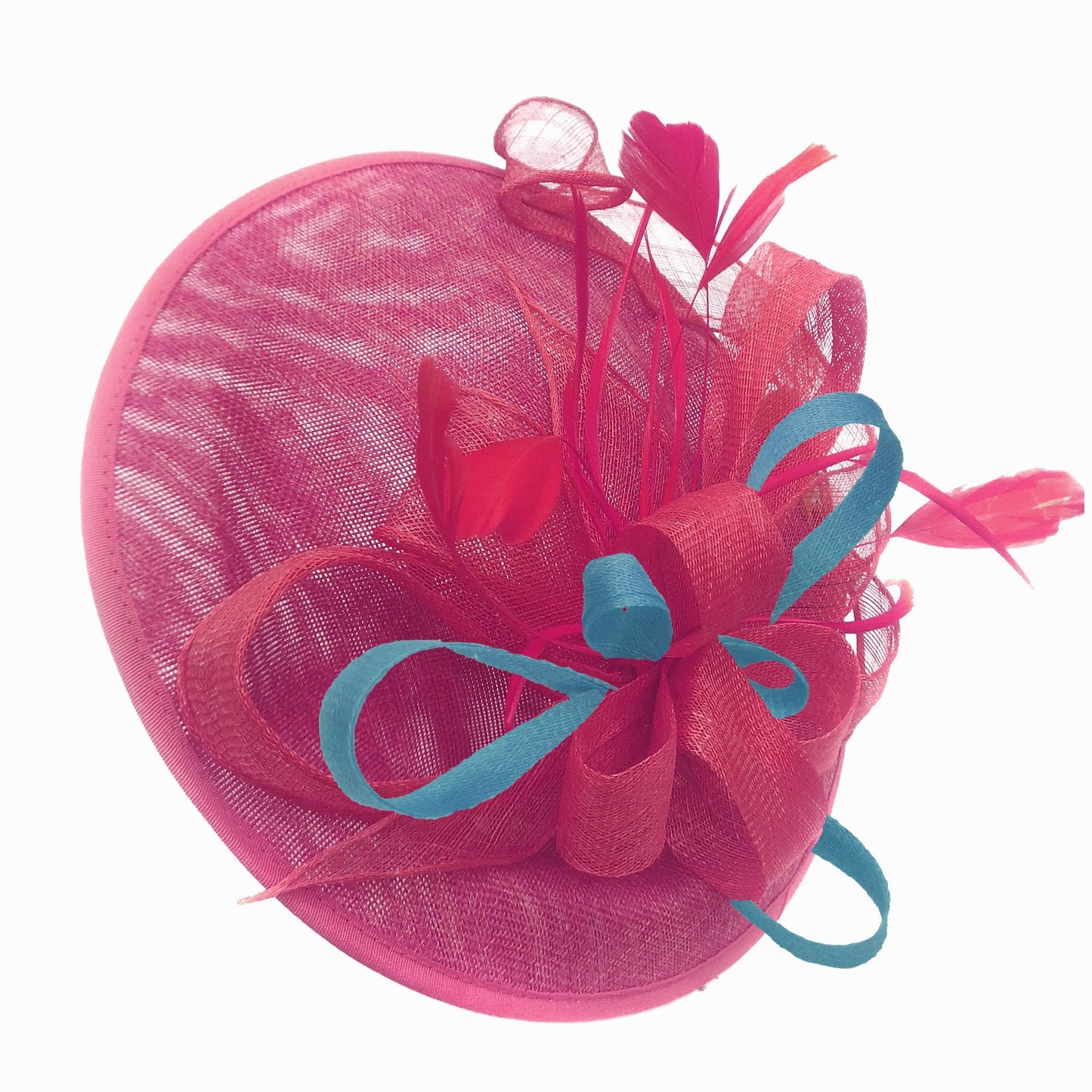 Caprilite Big Saucer Sinamay Fuchsia Hot Pink & Light Blue Mixed Colour Fascinator On Headband
