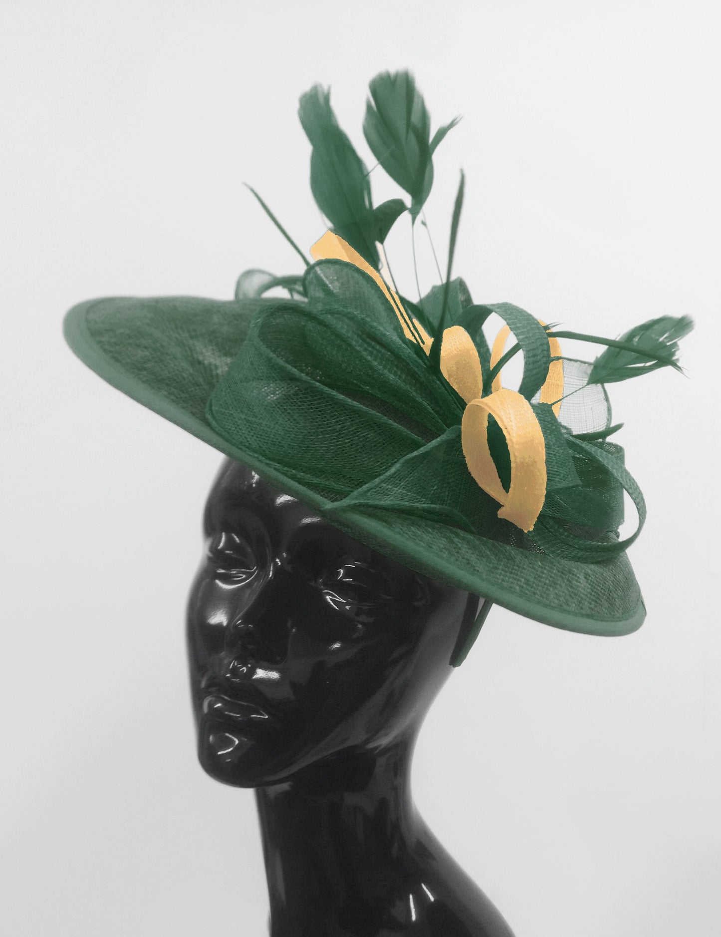 Caprilite Big Saucer Sinamay Green & Gold Mixed Colour Fascinator On Headband