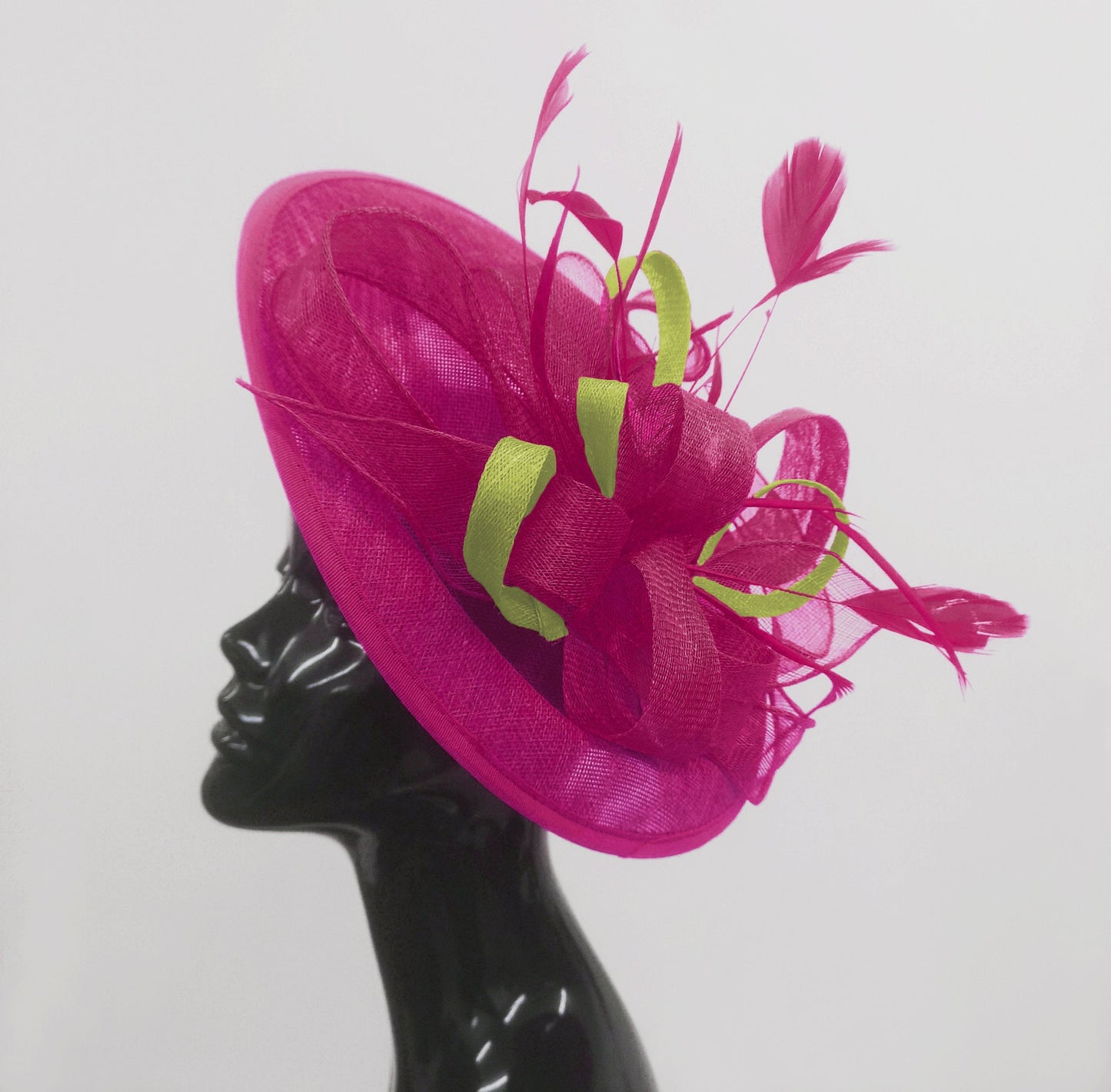 Caprilite Big Saucer Sinamay Fuchsia Hot Pink & Lime Green Mixed Colour Fascinator On Headband