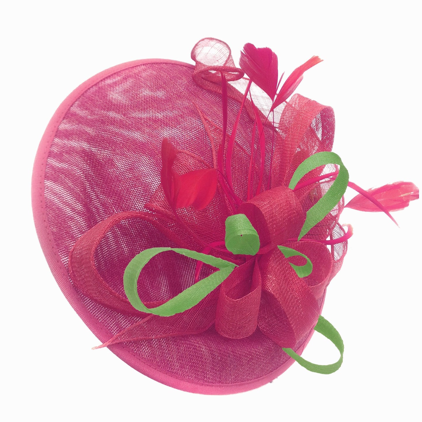 Caprilite Big Saucer Sinamay Fuchsia Hot Pink & Lime Green Mixed Colour Fascinator On Headband