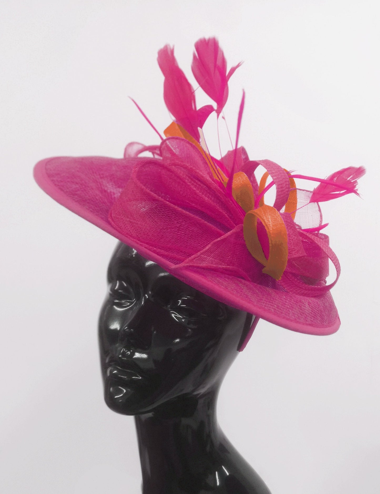 Caprilite Big Saucer Sinamay Fuchsia Hot Pink & Orange Mixed Colour Fascinator On Headband