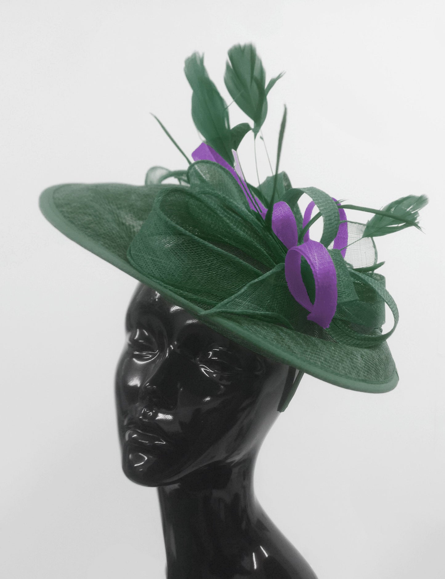 Caprilite Big Saucer Sinamay Green & Cadbury Purple Mixed Colour Fascinator On Headband