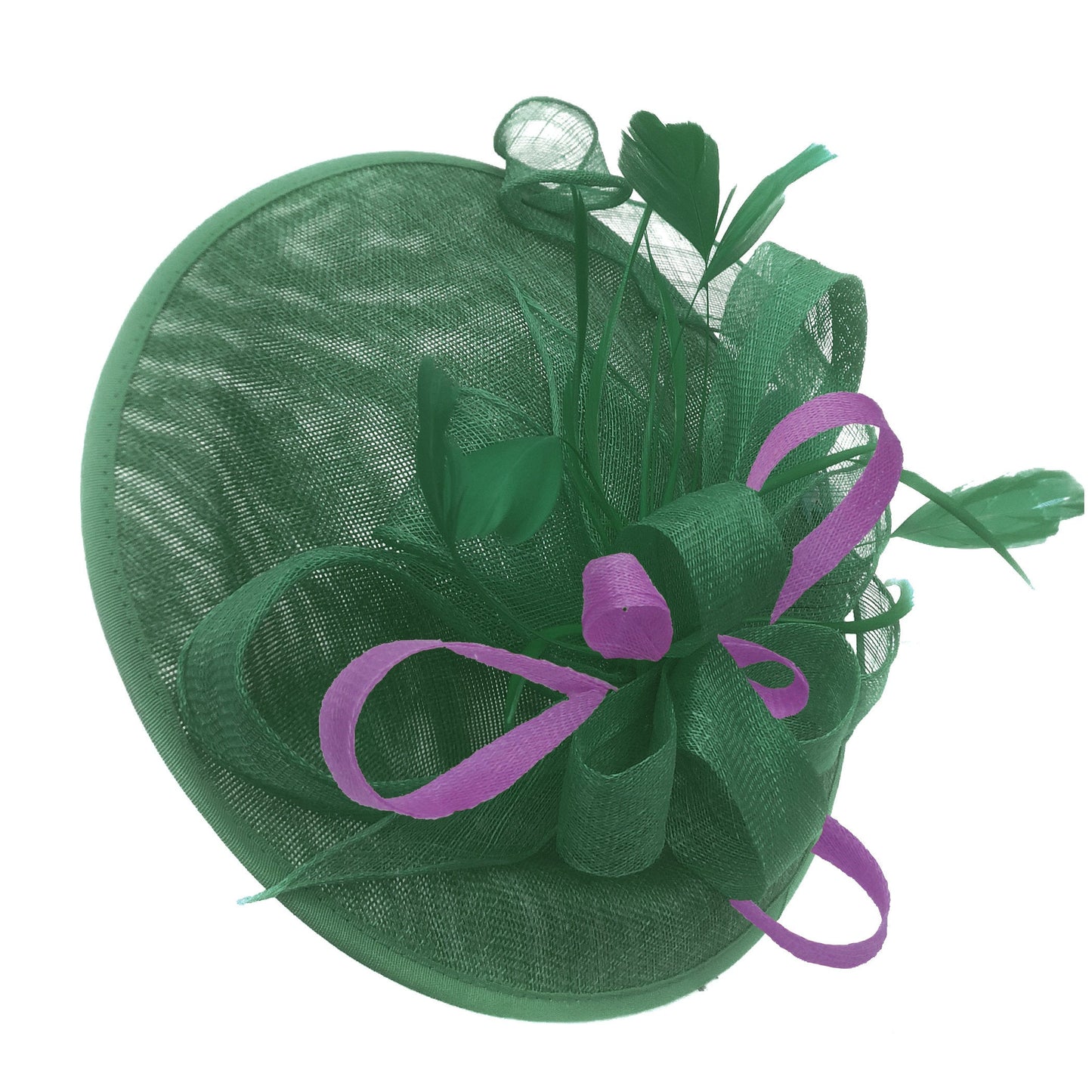 Caprilite Big Saucer Sinamay Green & Cadbury Purple Mixed Colour Fascinator On Headband