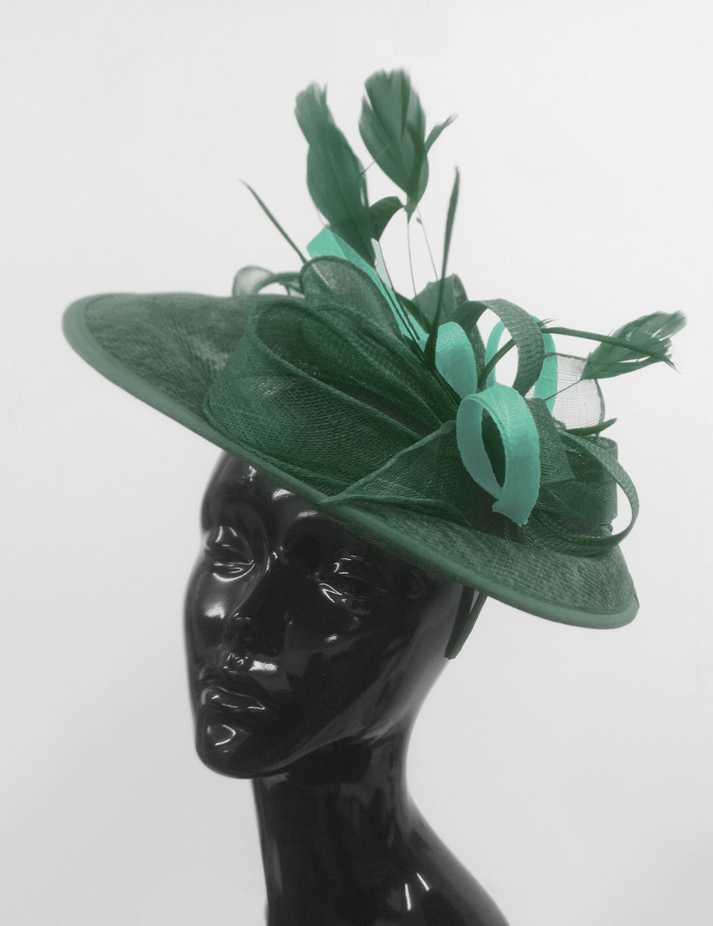 Caprilite Big Saucer Sinamay Green & Light Turquoise Mixed Colour Fascinator On Headband