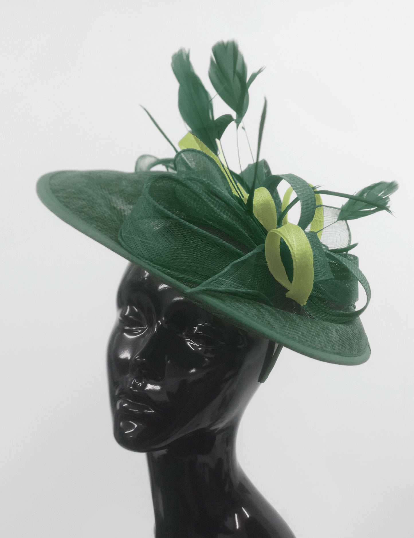 Caprilite Big Saucer Sinamay Green & Lime Green Mixed Colour Fascinator On Headband