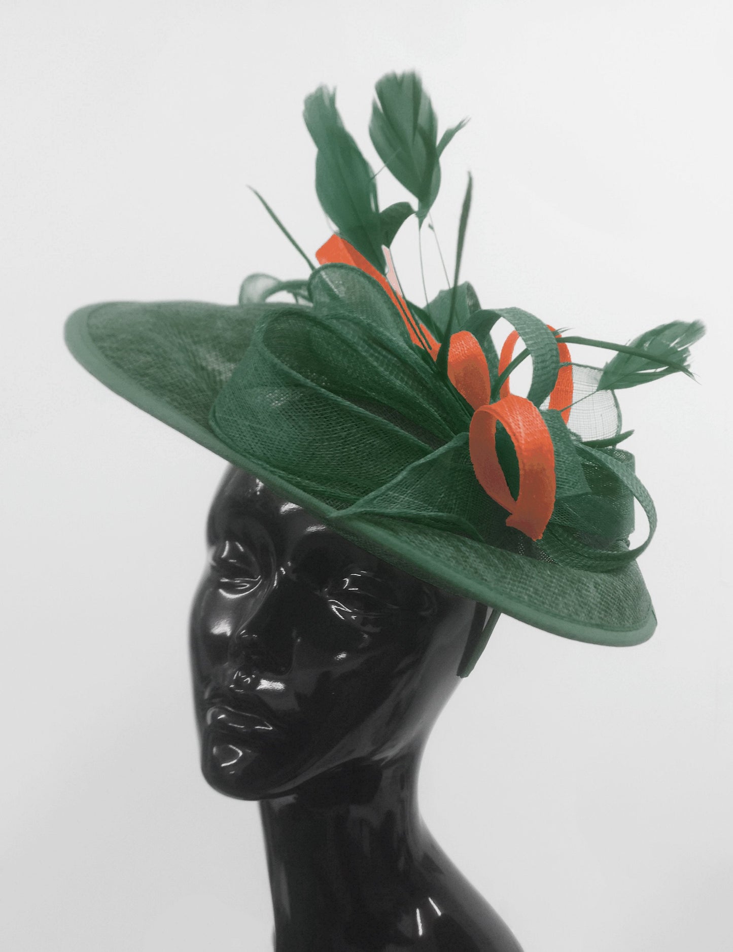 Caprilite Big Saucer Sinamay Green & Orange Mixed Colour Fascinator On Headband