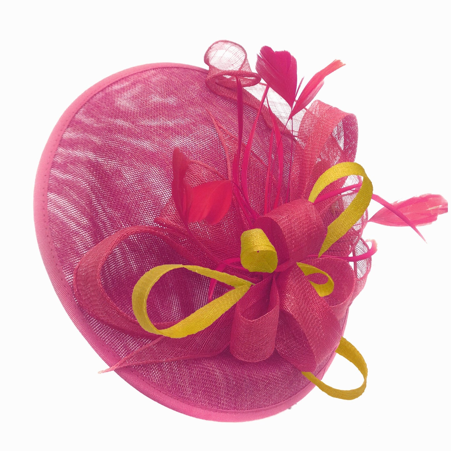 Caprilite Big Saucer Sinamay Fuchsia Hot Pink & Yellow Mixed Colour Fascinator On Headband