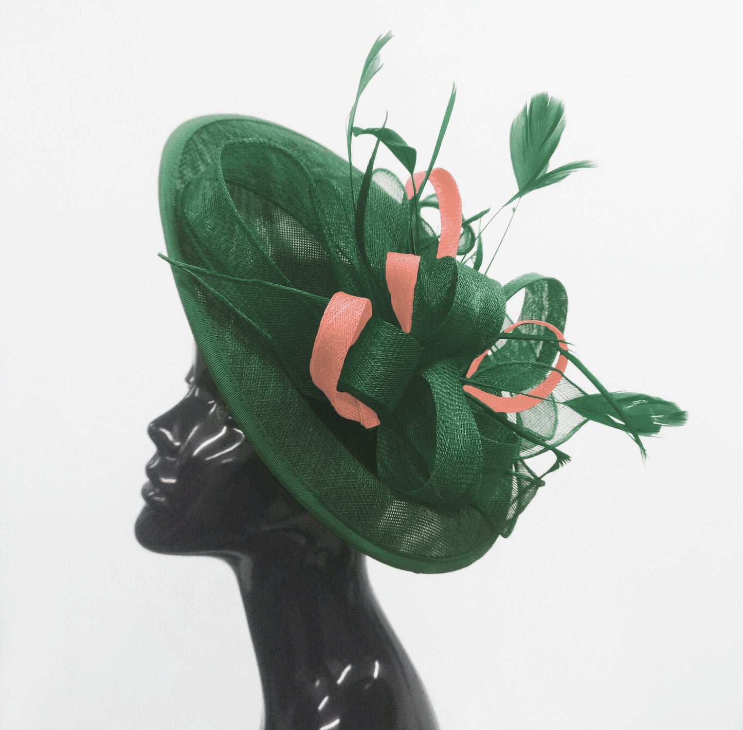 Caprilite Big Saucer Sinamay Green & Peach Mixed Colour Fascinator On Headband