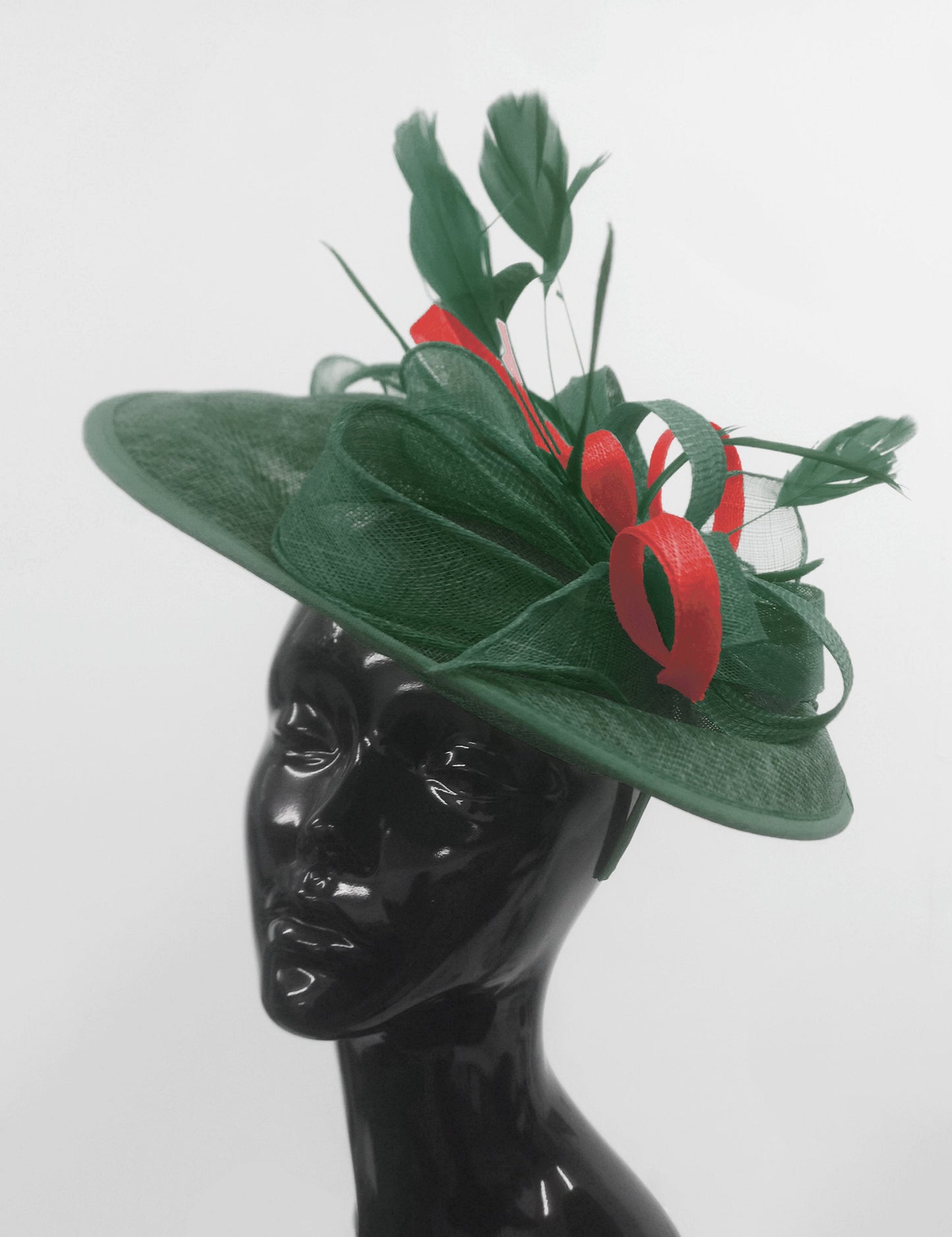 Caprilite Big Saucer Sinamay Green & Red Mixed Colour Fascinator On Headband