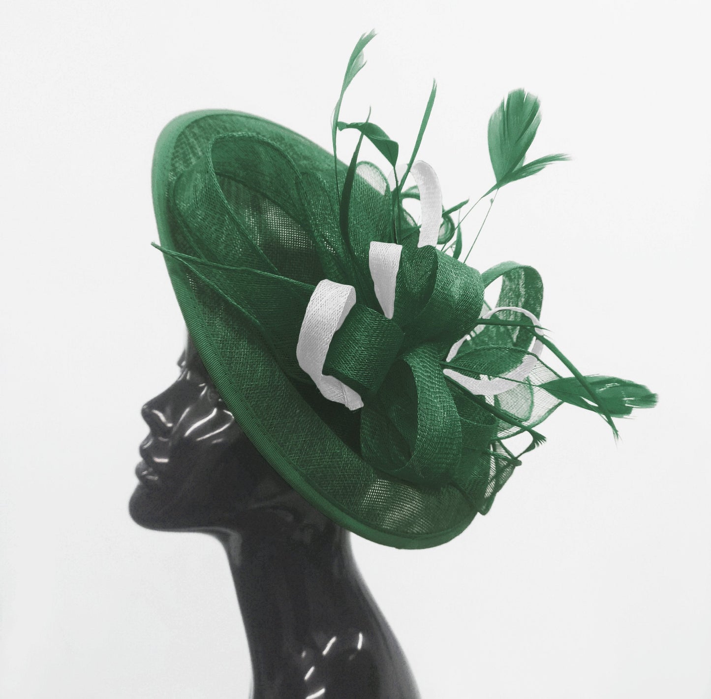 Caprilite Big Saucer Sinamay Green & White Mixed Colour Fascinator On Headband