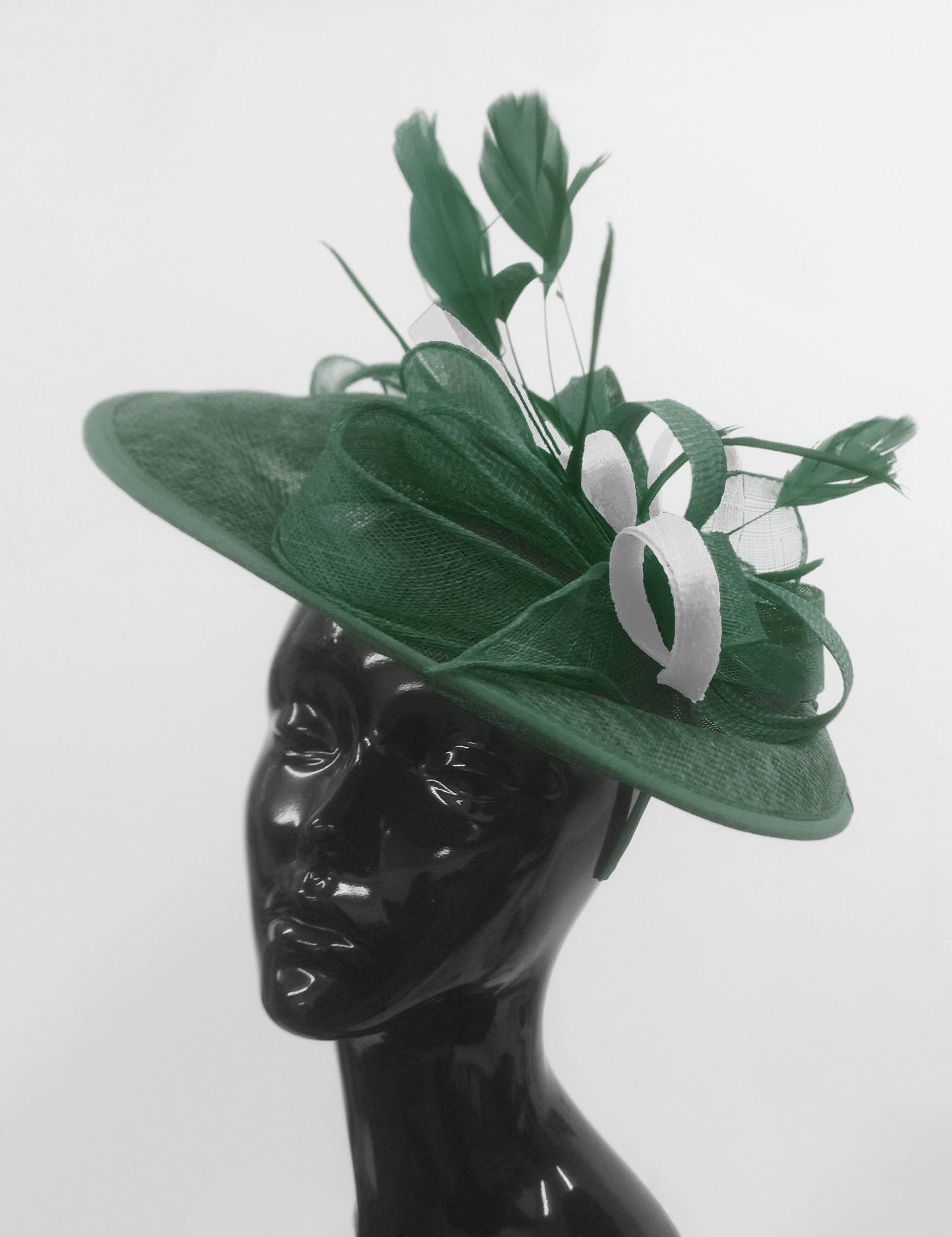 Caprilite Big Saucer Sinamay Green & White Mixed Colour Fascinator On Headband
