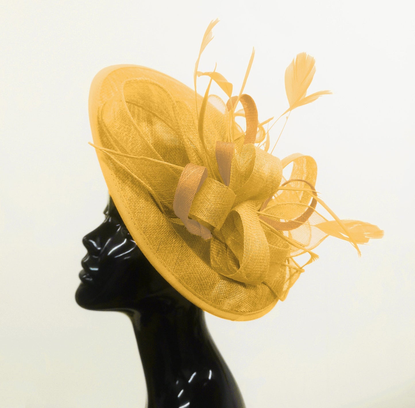 Caprilite Big Saucer Sinamay Gold Mustard Colour Fascinator On Headband