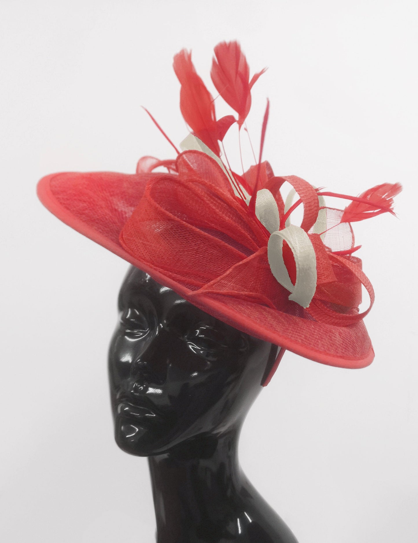 Caprilite Big Saucer Sinamay Red & Cream Ivory Mixed Colour Fascinator On Headband