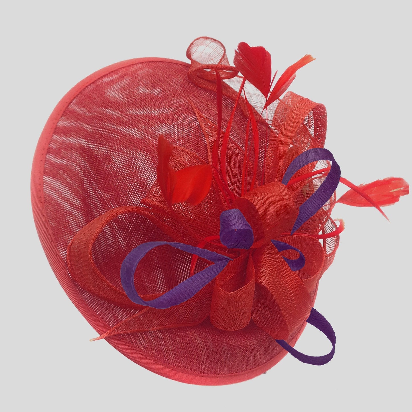 Caprilite Big Saucer Sinamay Red & Dark Purple Mixed Colour Fascinator On Headband