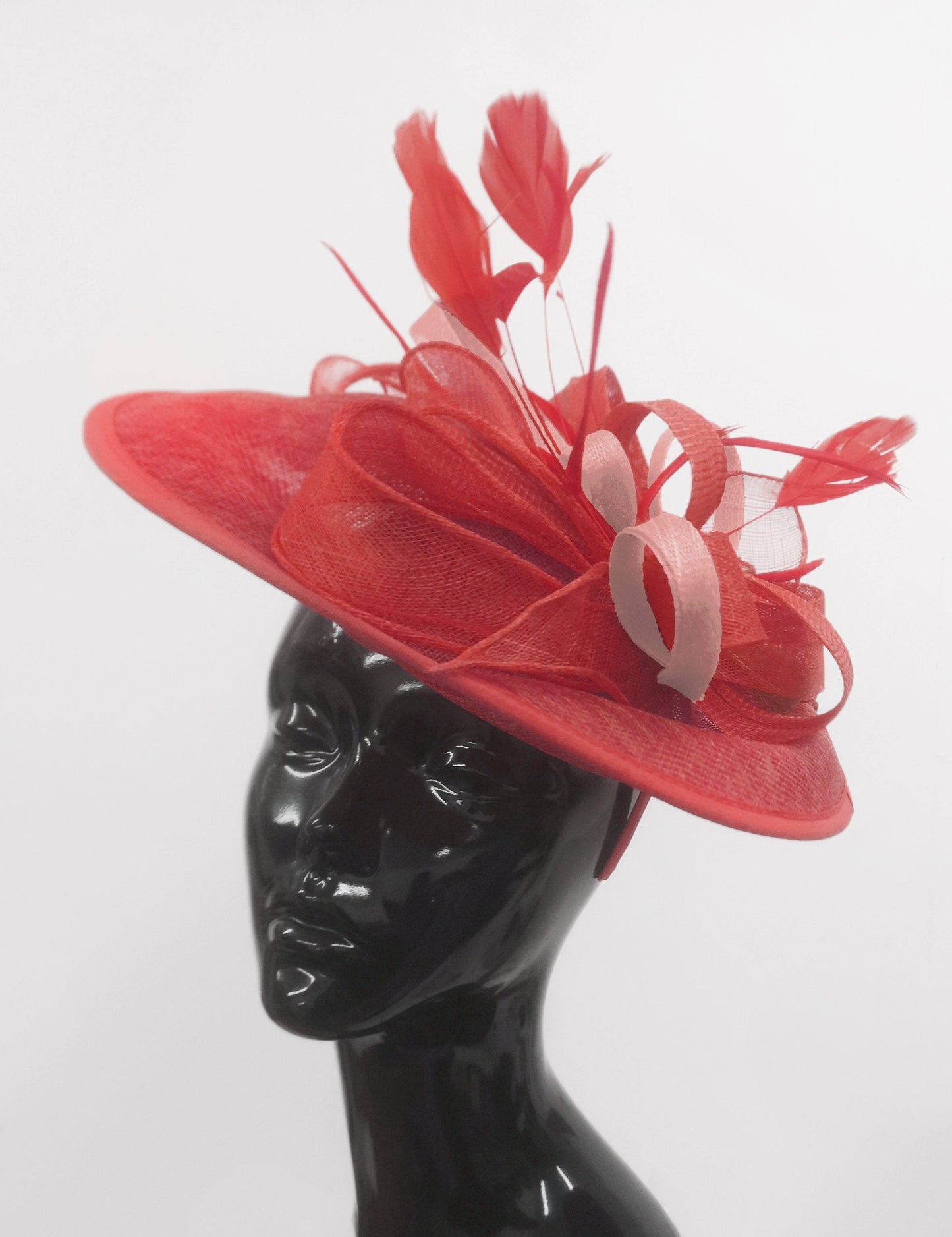 Caprilite Big Saucer Sinamay Red & Dusty Pink Mixed Colour Fascinator On Headband