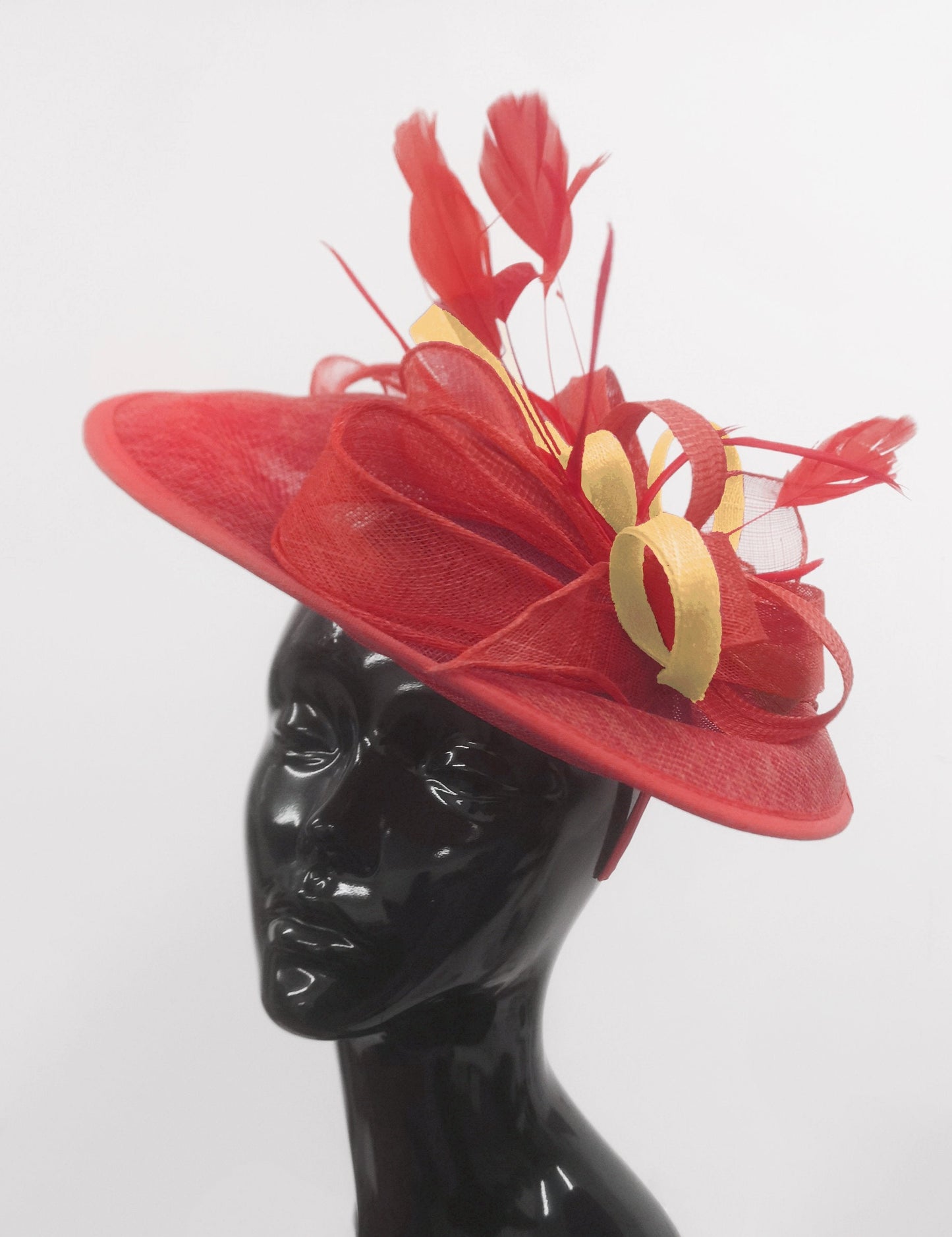 Caprilite Big Saucer Sinamay Red & Gold Mixed Colour Fascinator On Headband