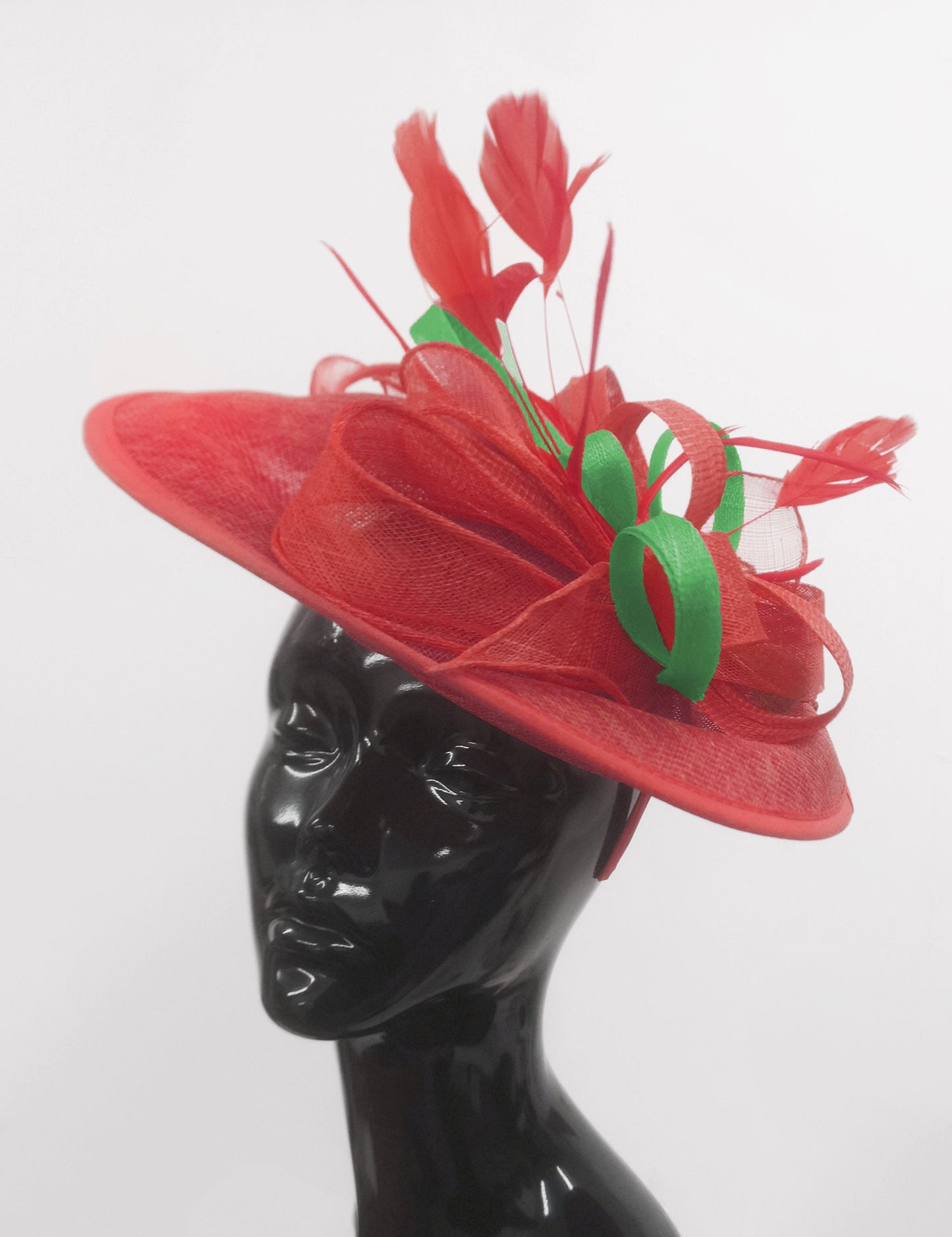Caprilite Big Saucer Sinamay Red & Green Mixed Colour Fascinator On Headband