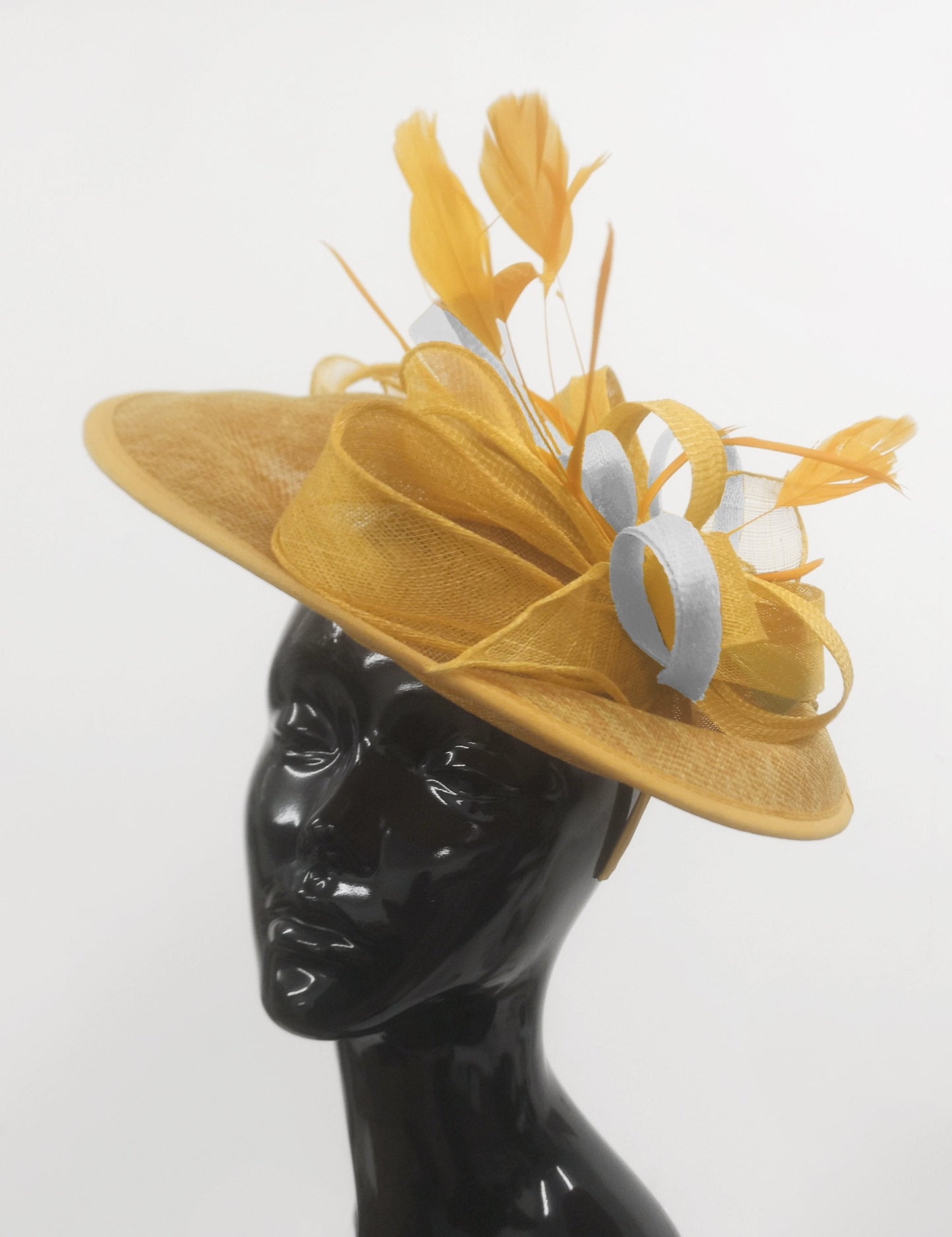 Caprilite Big Saucer Sinamay Gold Mustard & White Mixed Colour Fascinator On Headband