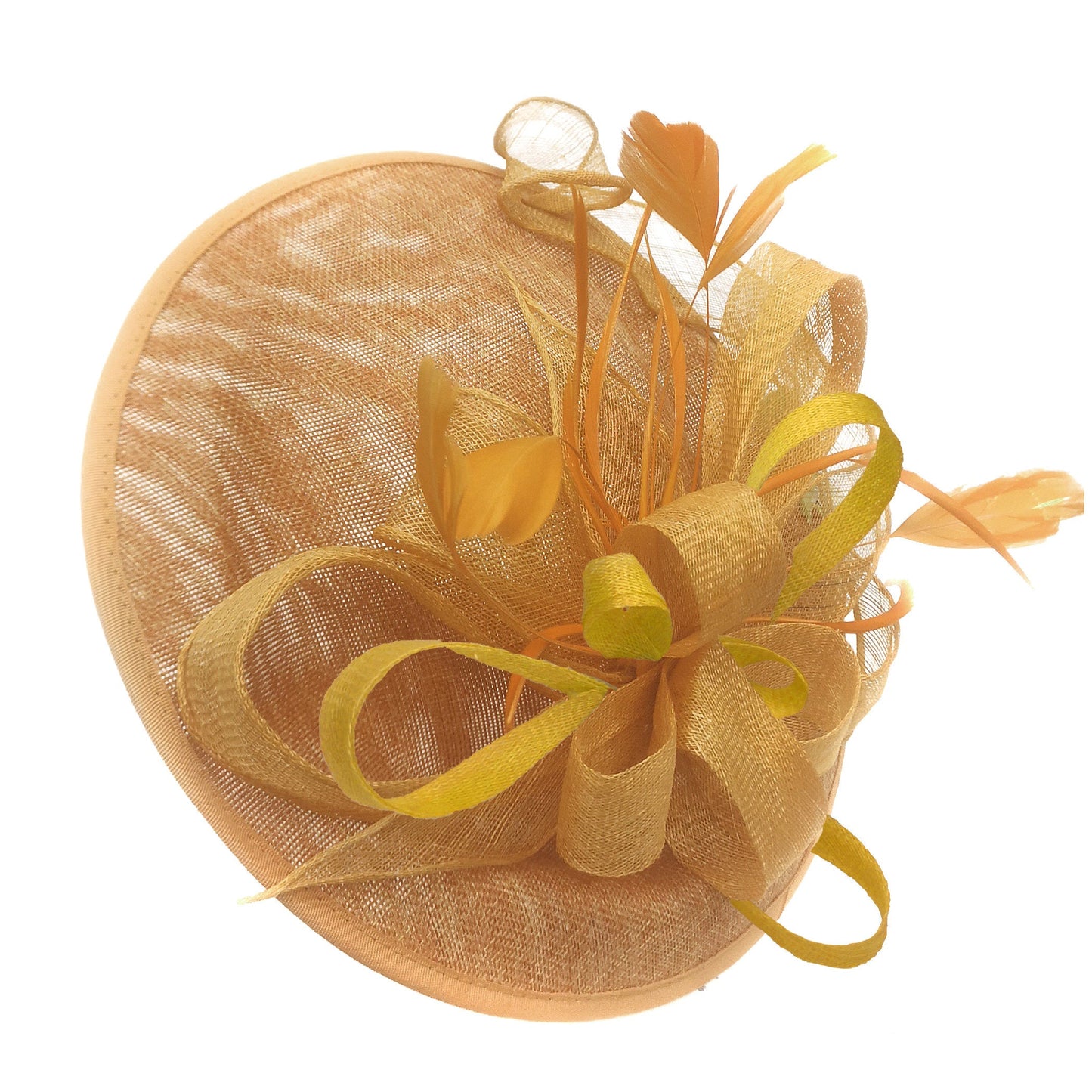 Caprilite Big Saucer Sinamay Gold Mustard & Yellow Mixed Colour Fascinator On Headband