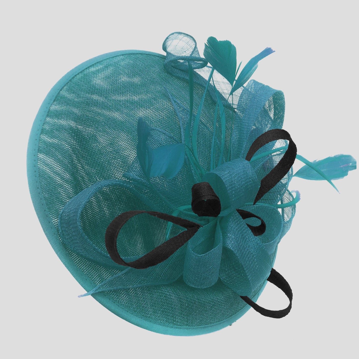 Caprilite Big Saucer Sinamay Teal Turquoise & Black Mixed Colour Fascinator On Headband