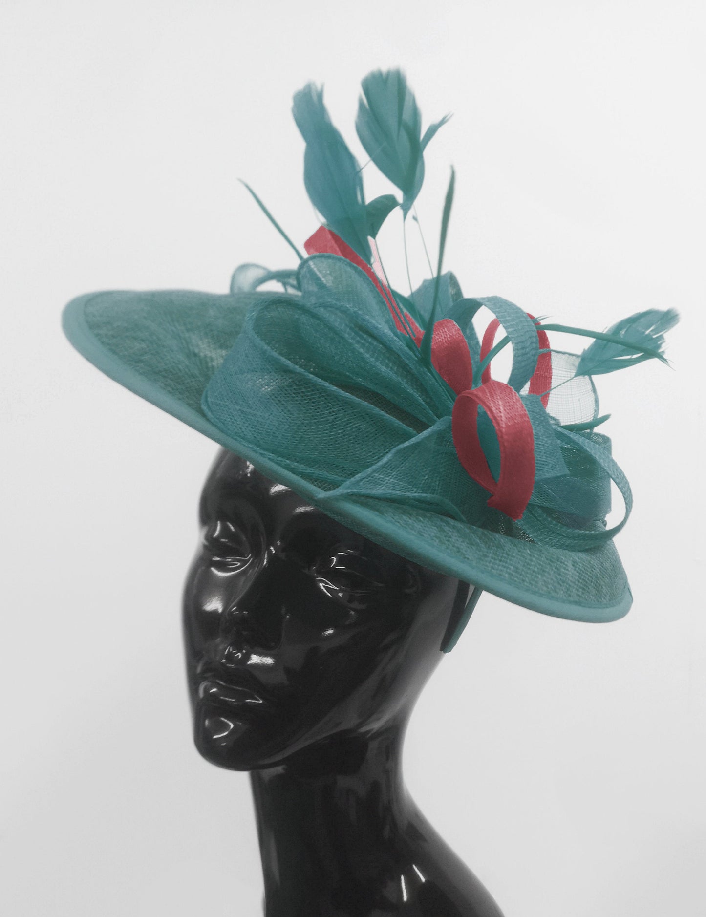 Caprilite Big Saucer Sinamay Teal Turquoise & Burgundy Mixed Colour Fascinator On Headband