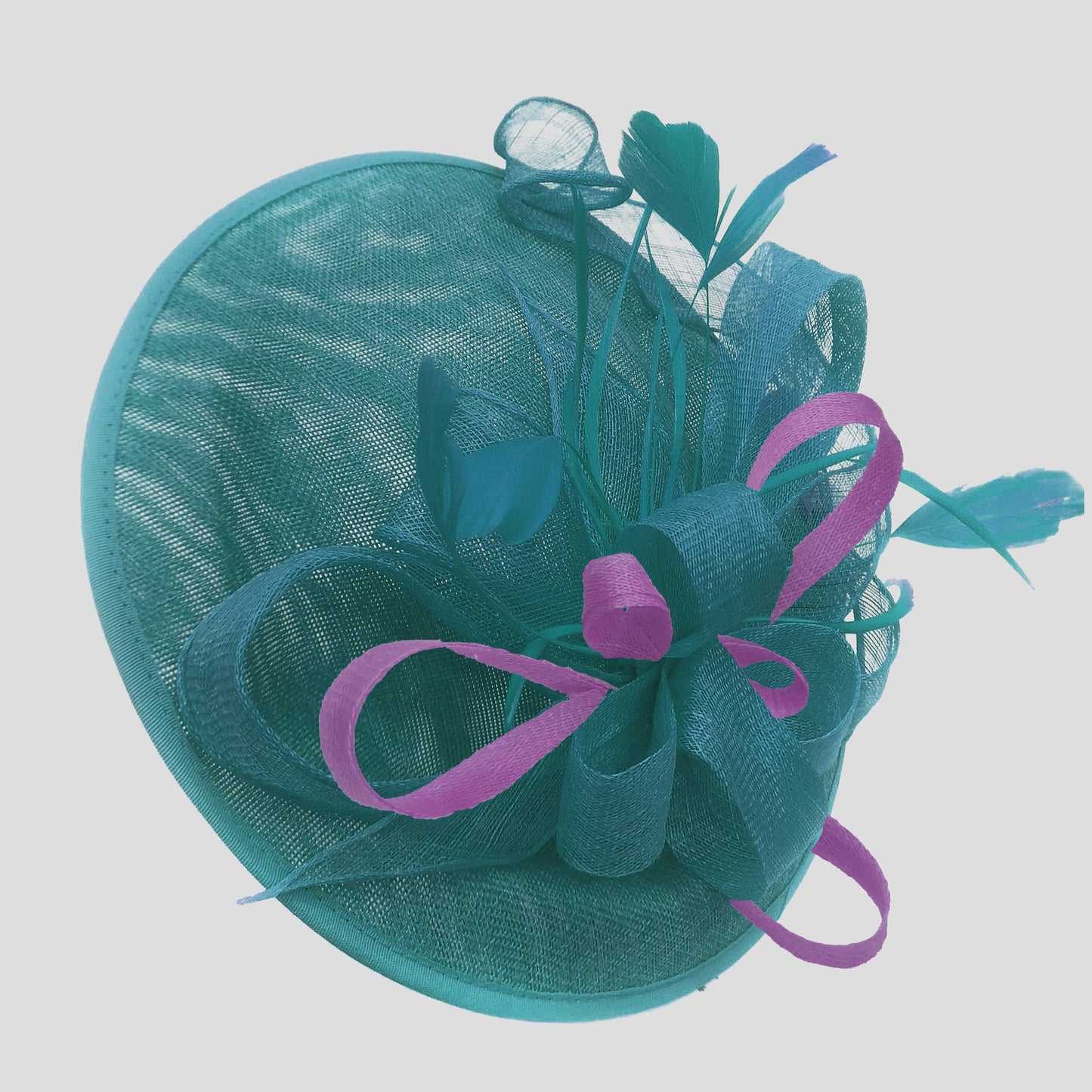 Caprilite Big Saucer Sinamay Teal Turquoise & Cadbury Purple Mixed Colour Fascinator On Headband