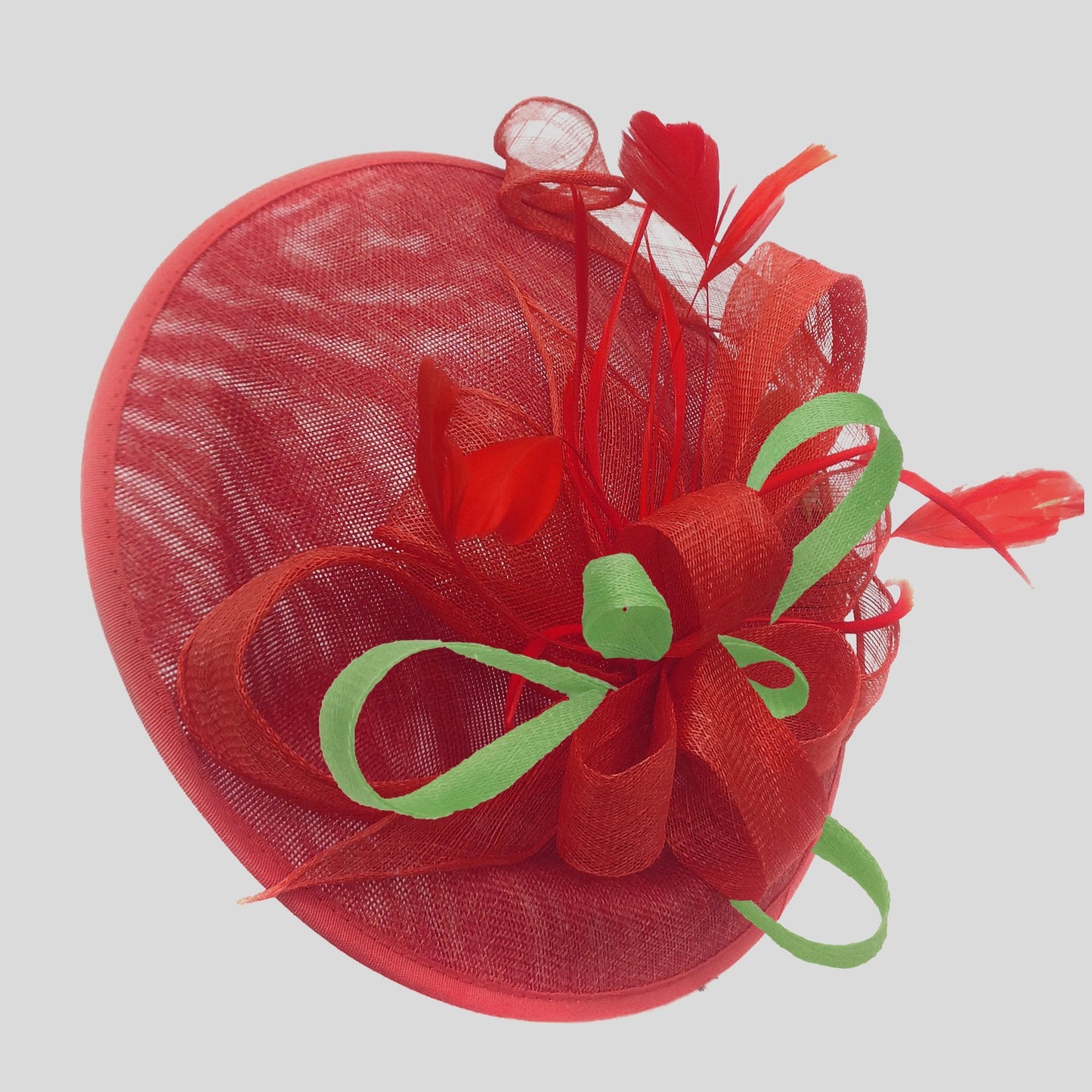 Caprilite Big Saucer Sinamay Red & Lime Green Mixed Colour Fascinator On Headband