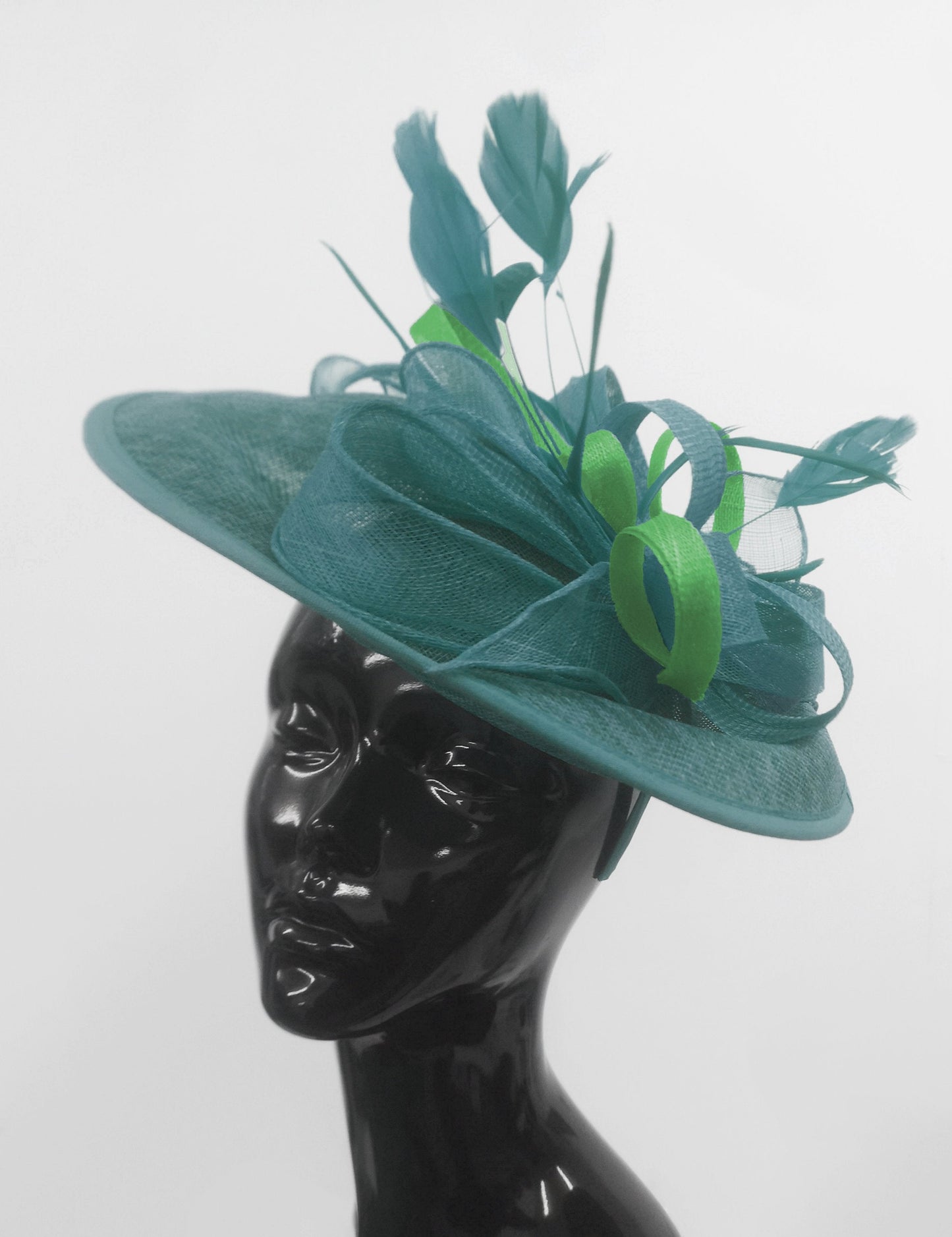 Caprilite Big Saucer Sinamay Teal Turquoise & Green Mixed Colour Fascinator On Headband