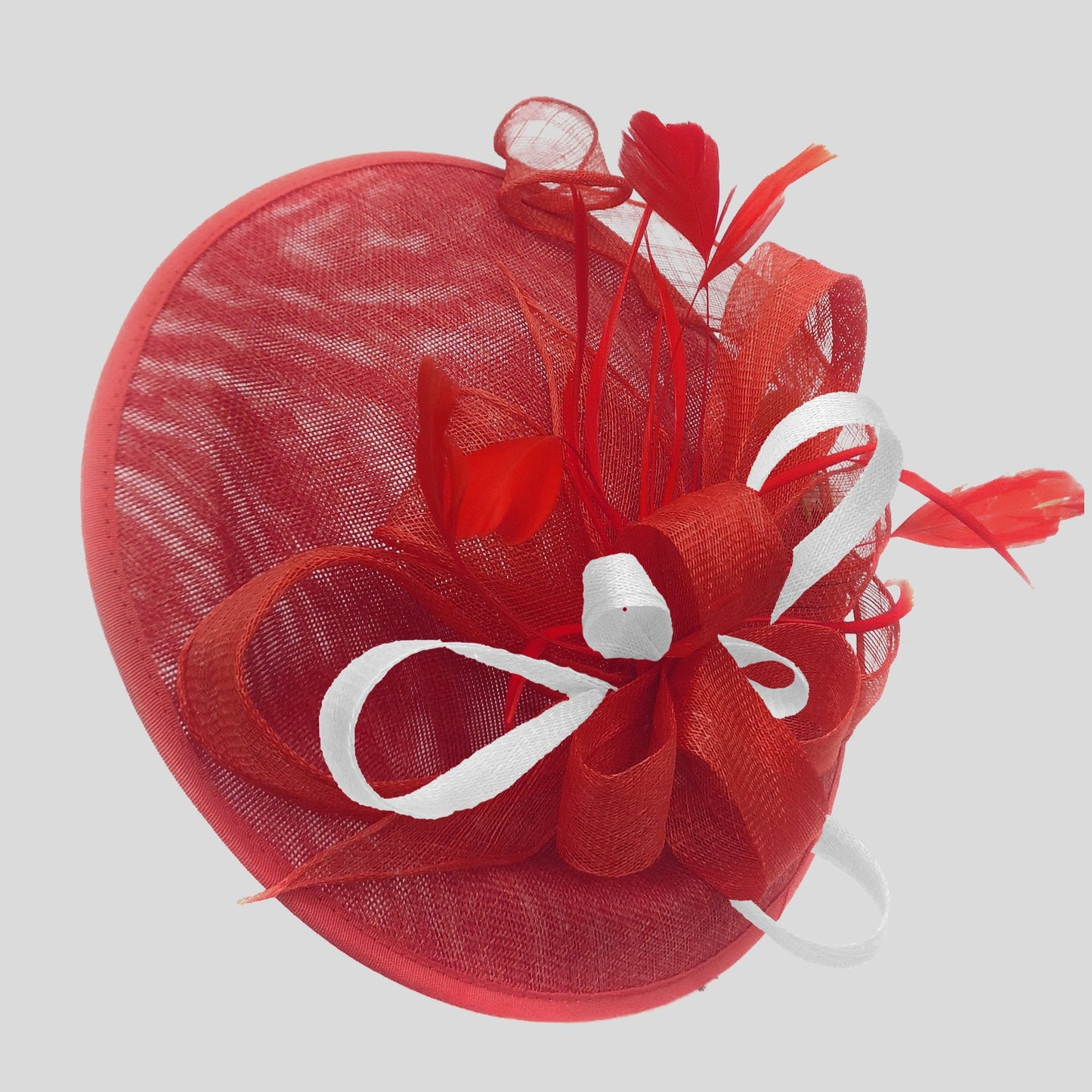 Caprilite Big Saucer Sinamay Red & White Mixed Colour Fascinator On Headband