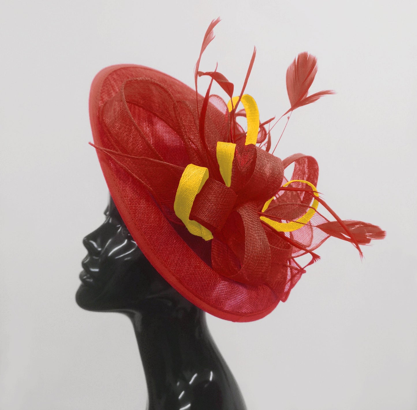 Caprilite Big Saucer Sinamay Red & Yellow Mixed Colour Fascinator On Headband