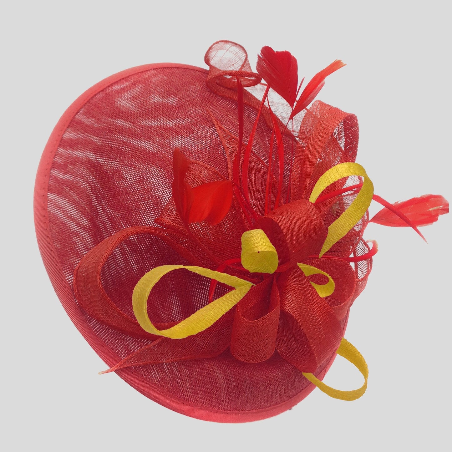 Caprilite Big Saucer Sinamay Red & Yellow Mixed Colour Fascinator On Headband