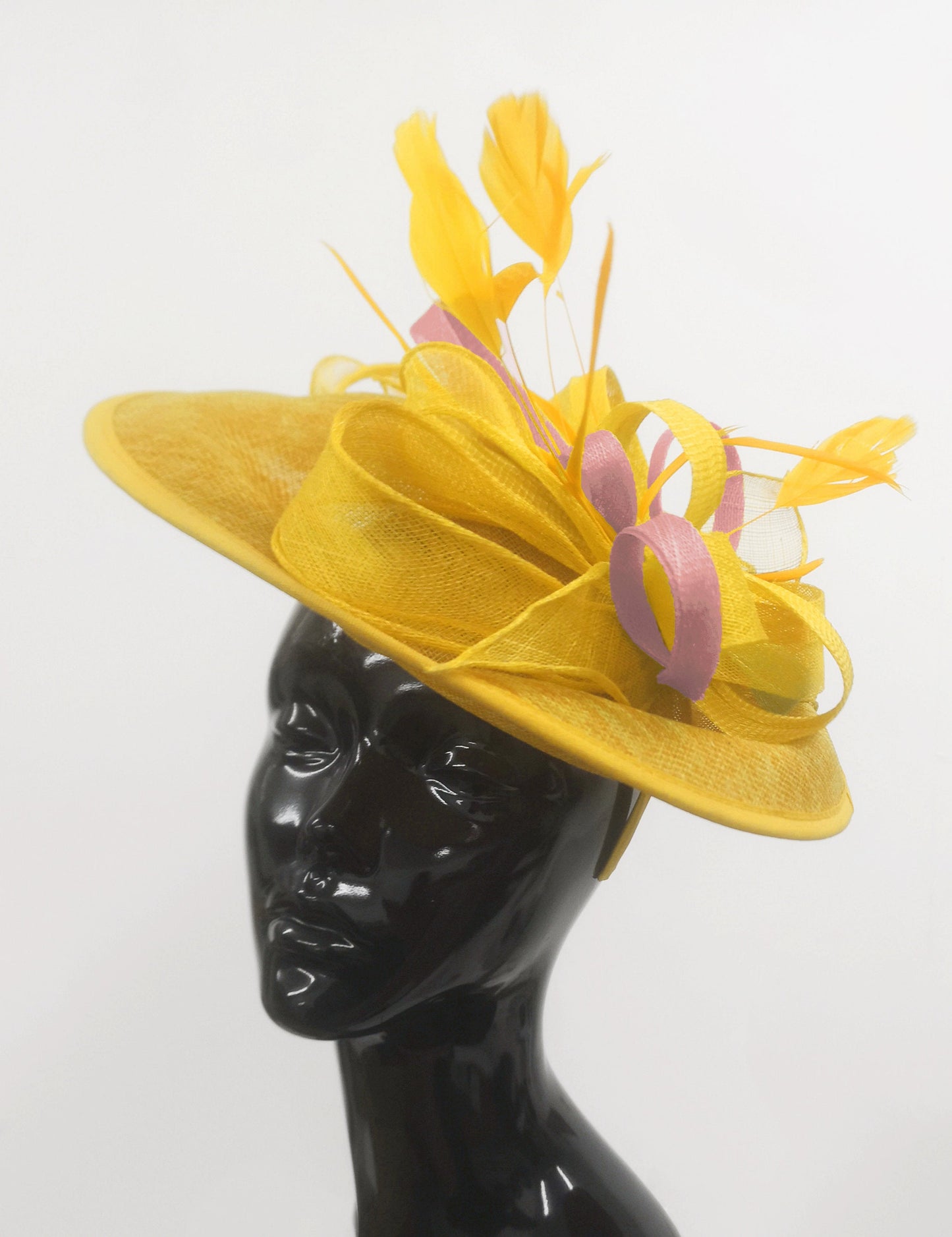 Caprilite Big Saucer Sinamay Yellow & Dusty Pink Mixed Colour Fascinator On Headband