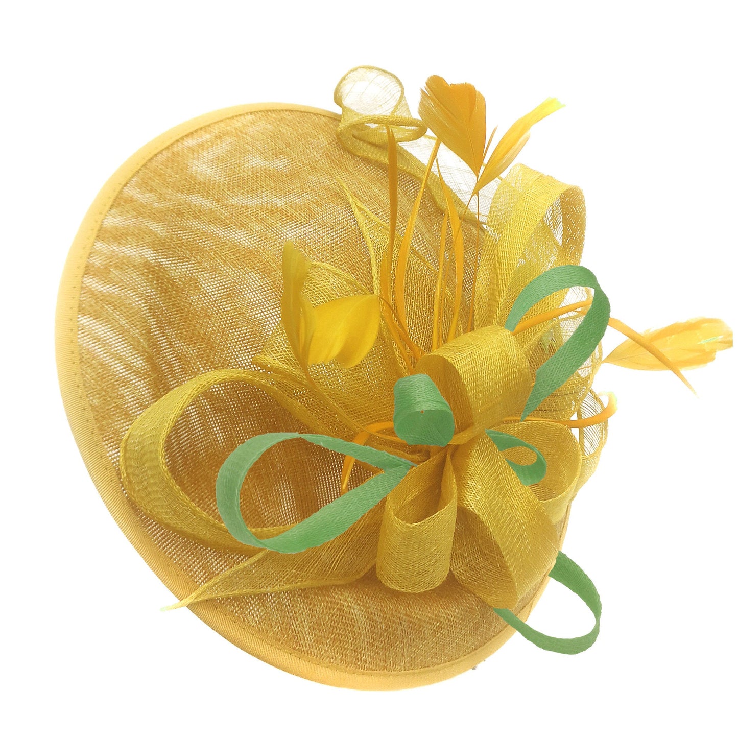 Caprilite Big Saucer Sinamay Yellow & Lime Green Mixed Colour Fascinator On Headband