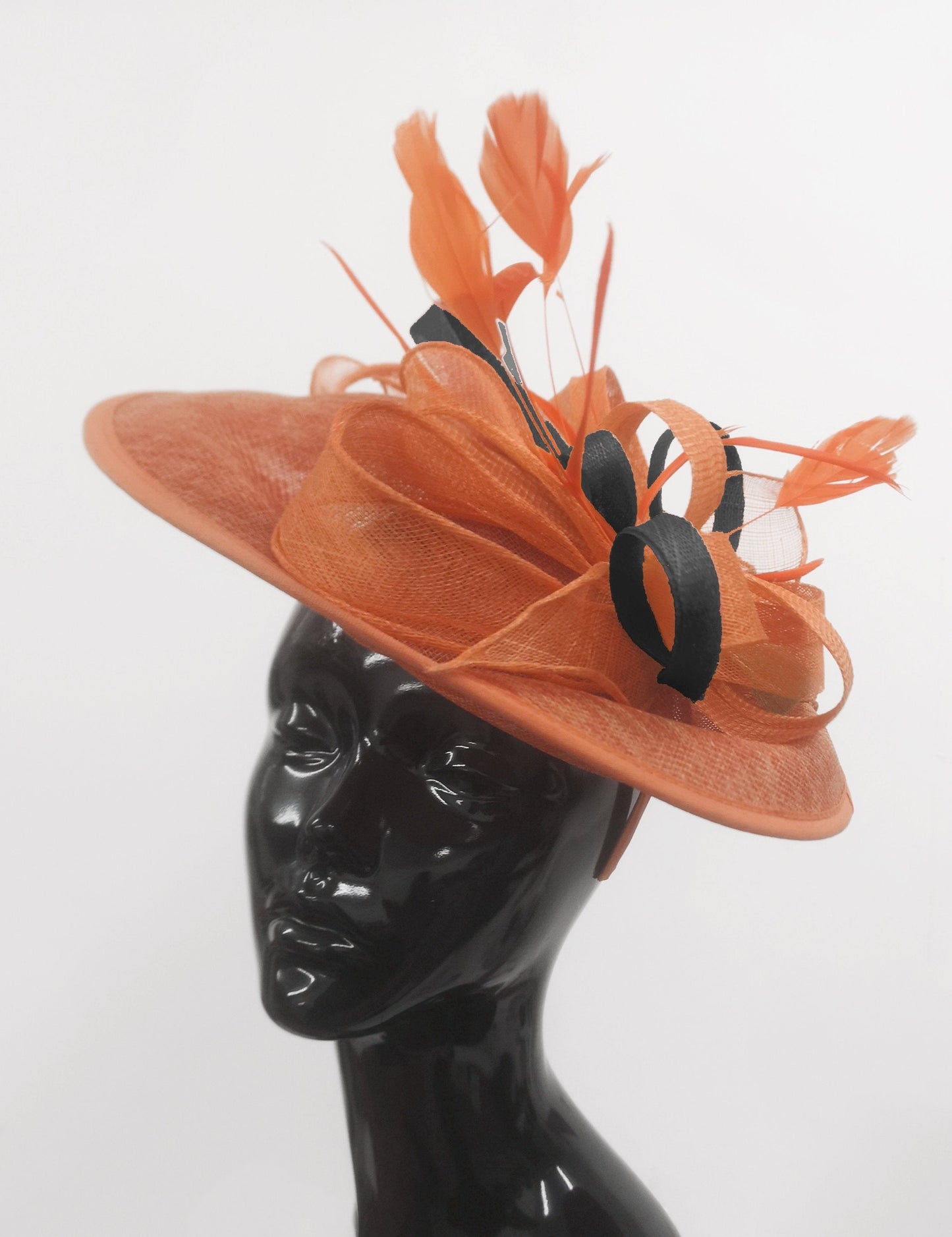 Caprilite Big Saucer Sinamay Orange & Black Mixed Colour Fascinator On Headband