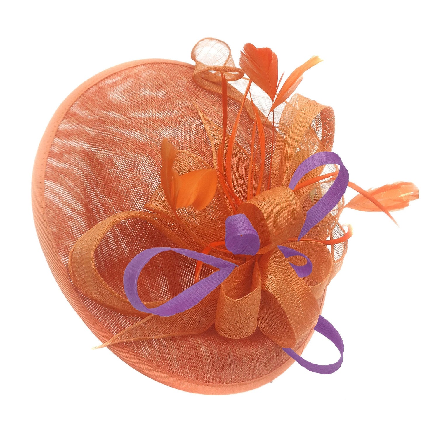 Caprilite Big Saucer Sinamay Orange & Cadbury Purple Mixed Colour Fascinator On Headband