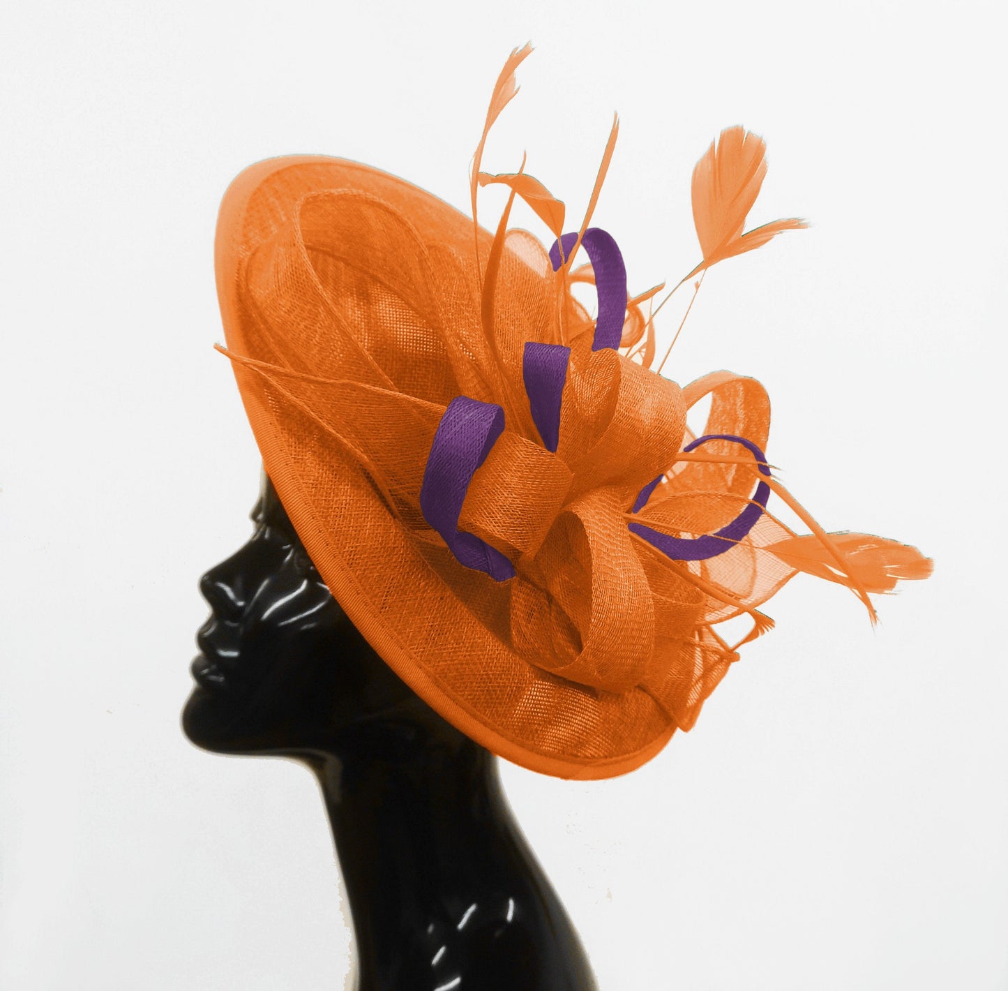 Caprilite Big Saucer Sinamay Orange & Dark Purple Mixed Colour Fascinator On Headband