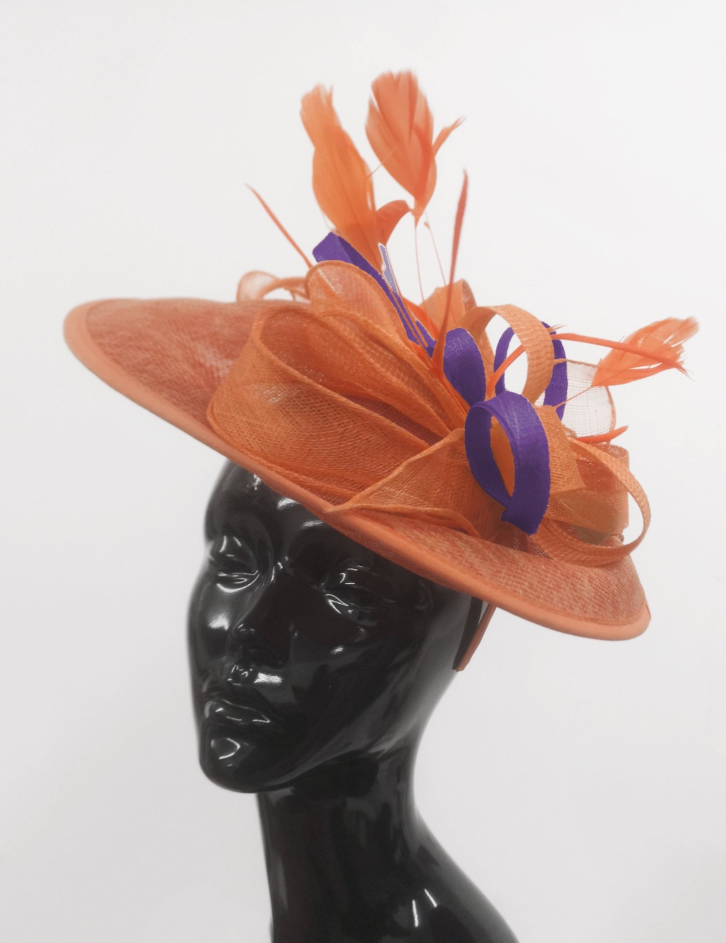 Caprilite Big Saucer Sinamay Orange & Dark Purple Mixed Colour Fascinator On Headband