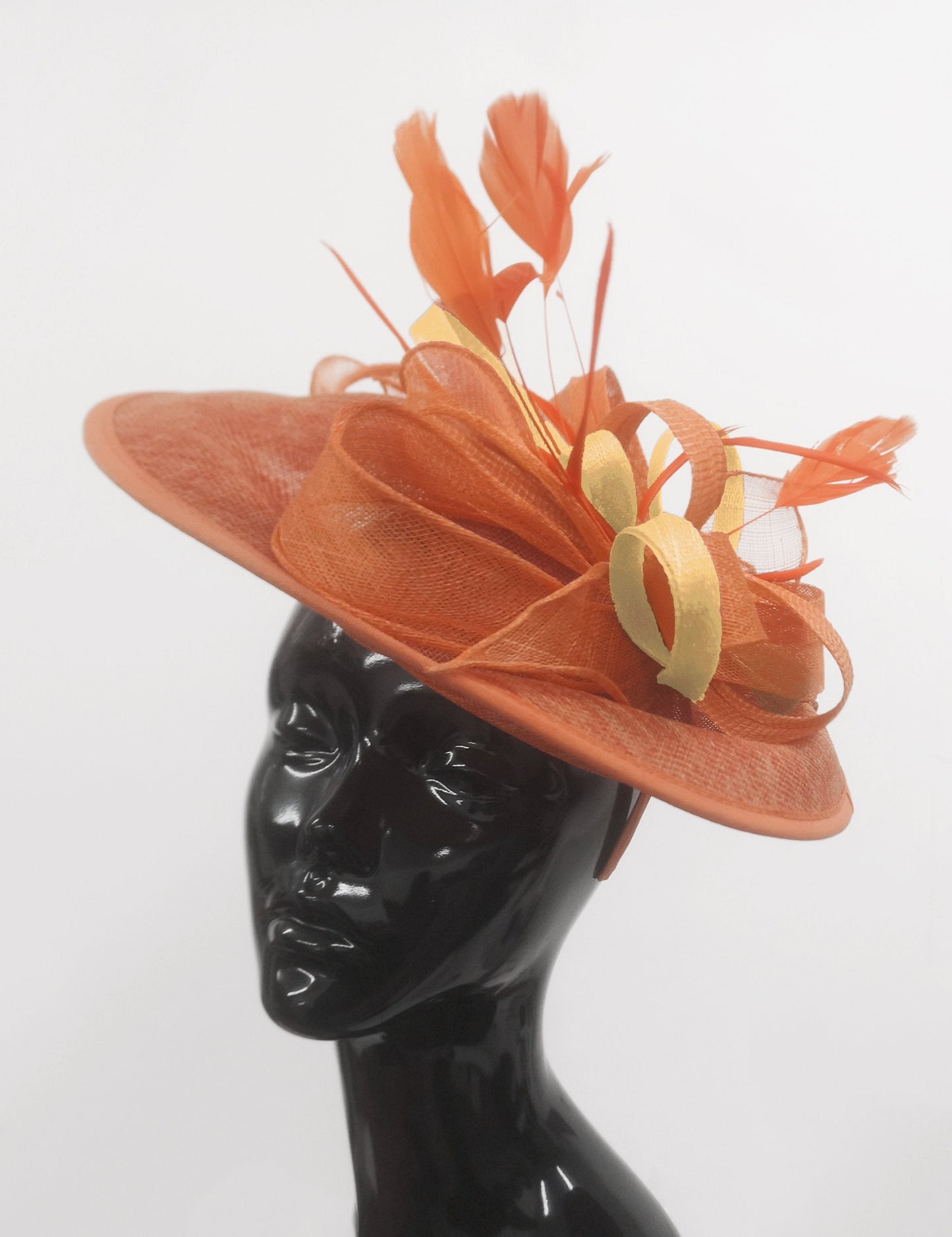 Caprilite Big Saucer Sinamay Orange & Mustard Gold Mixed Colour Fascinator On Headband
