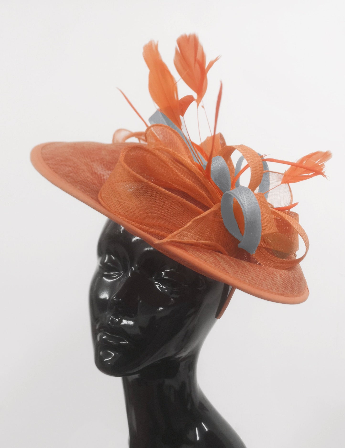 Caprilite Big Saucer Sinamay Orange & Silver Grey Mixed Colour Fascinator On Headband
