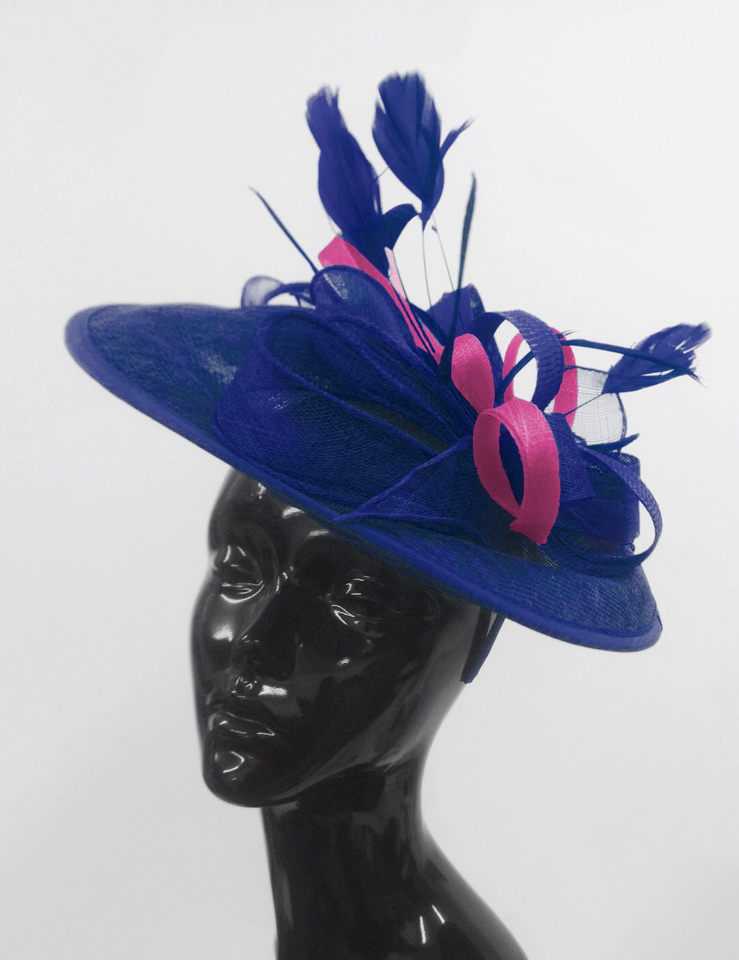 Caprilite Big Saucer Sinamay Royal Blue & Fuchsia Hot Pink Mixed Colour Fascinator On Headband